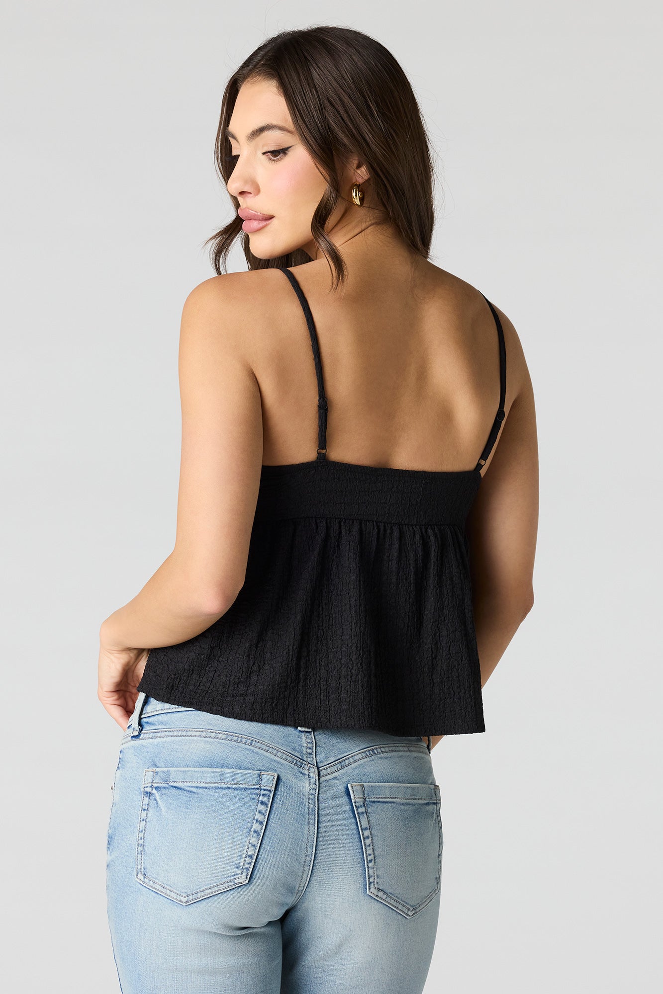 Textured V-Neck Babydoll Tank