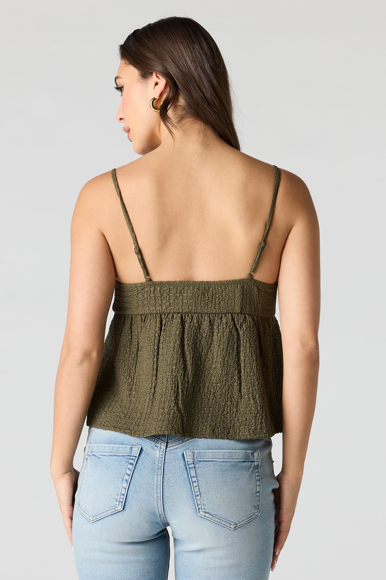 Textured V-Neck Babydoll Tank
