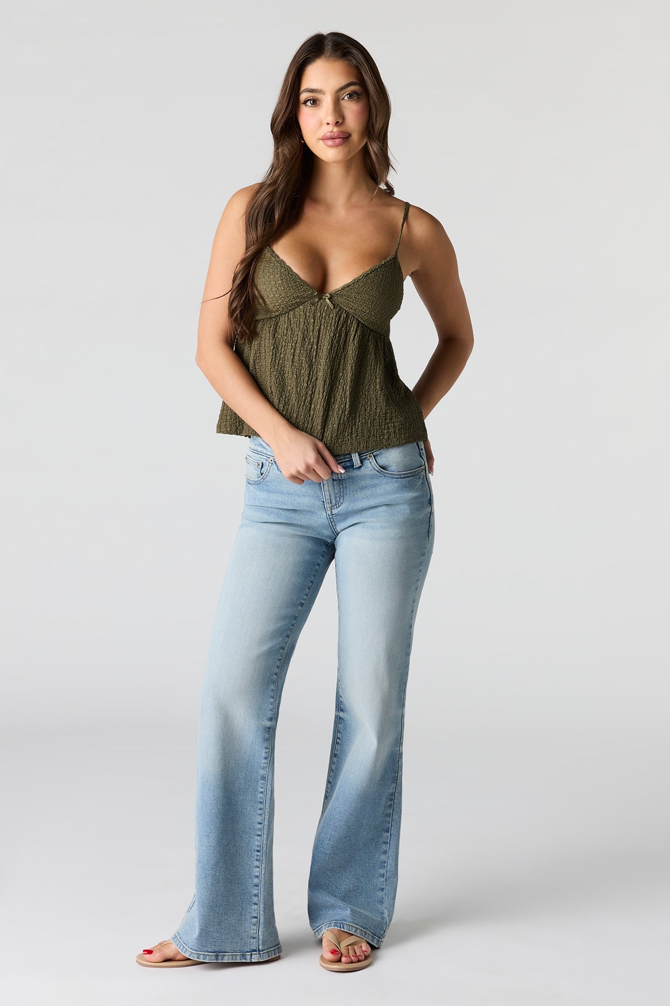 Textured V-Neck Babydoll Tank