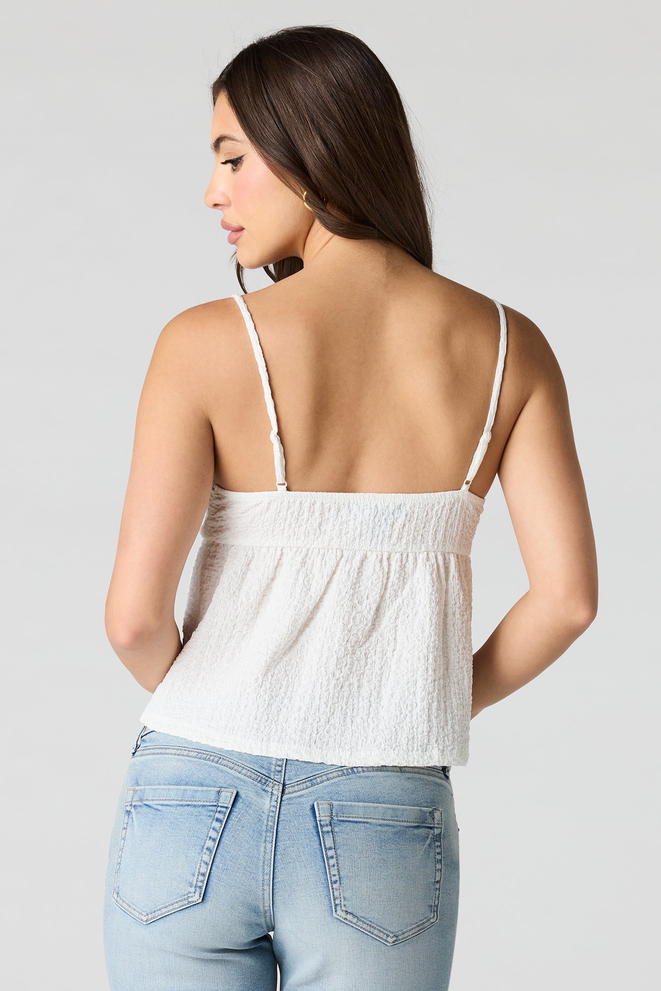 Textured V-Neck Babydoll Tank