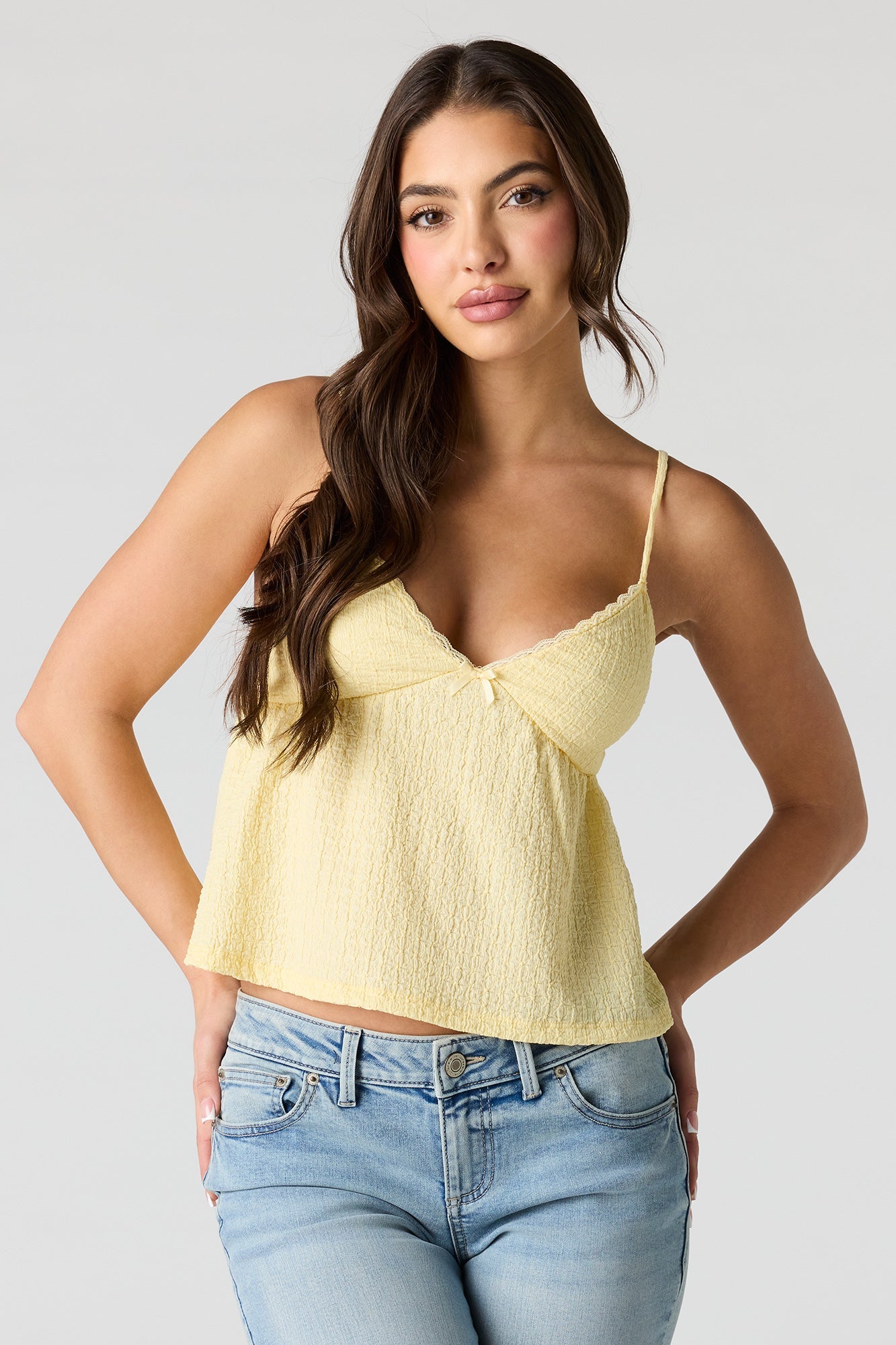 Textured V-Neck Babydoll Tank