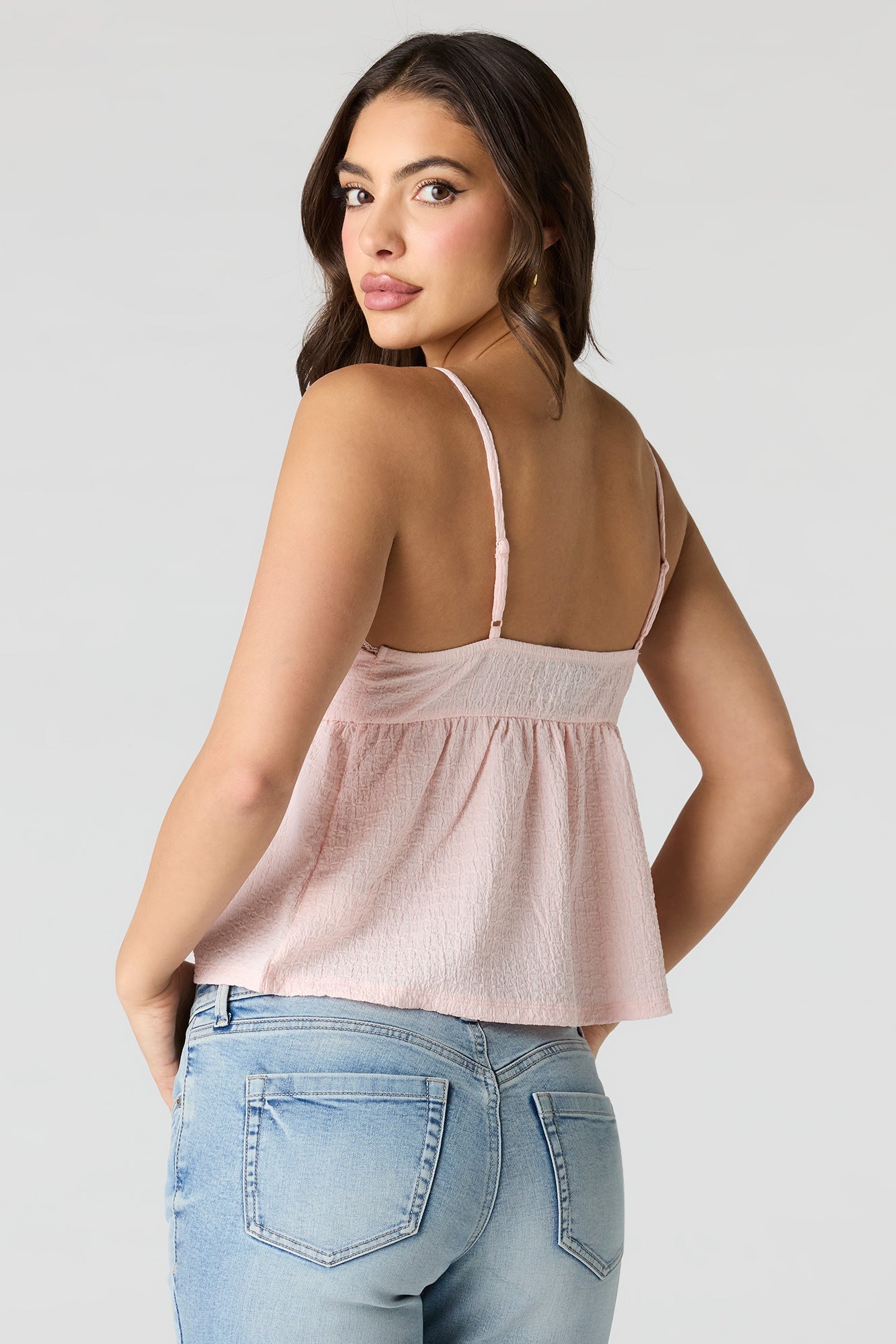 Textured V-Neck Babydoll Tank