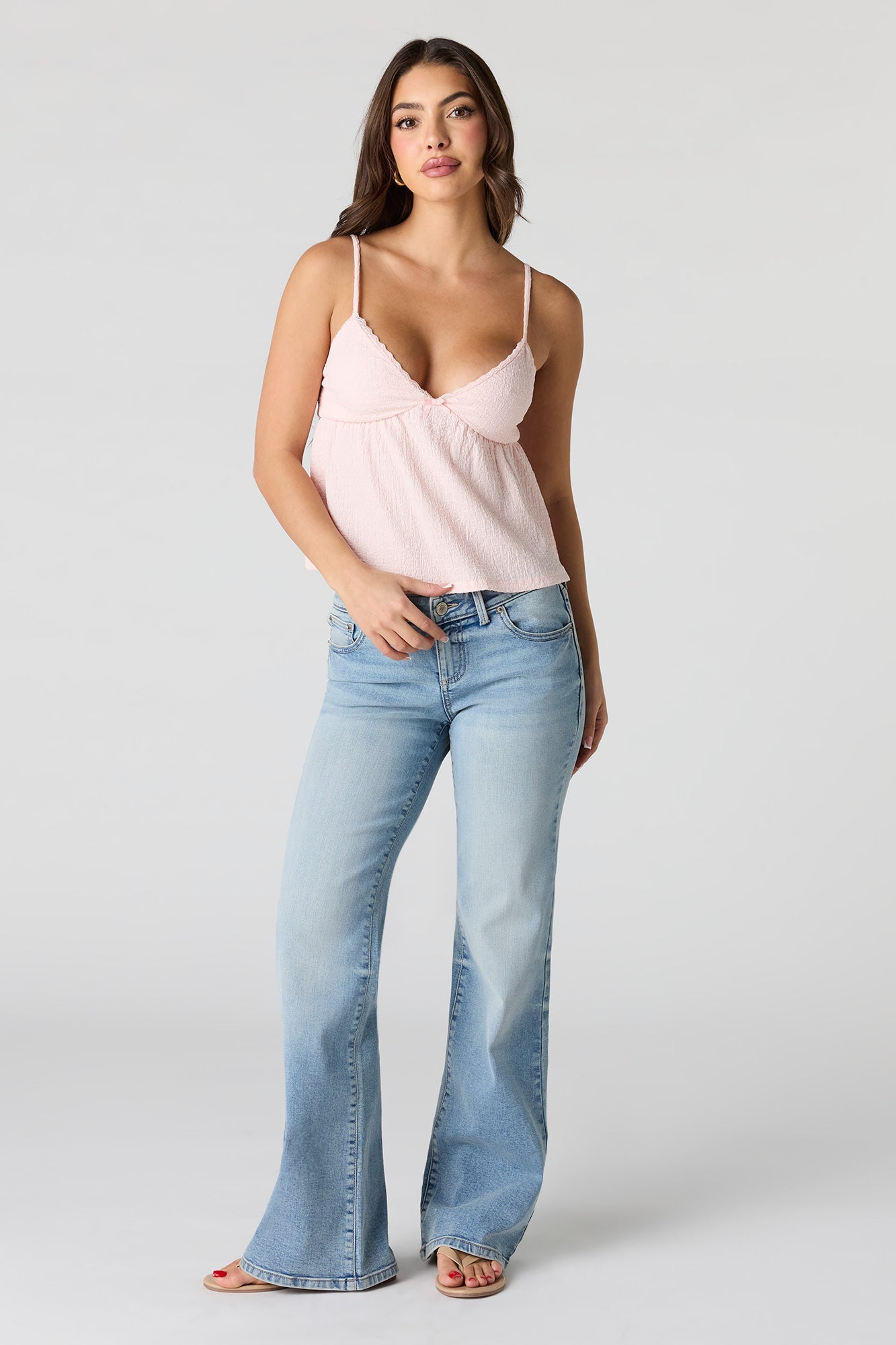 Textured V-Neck Babydoll Tank