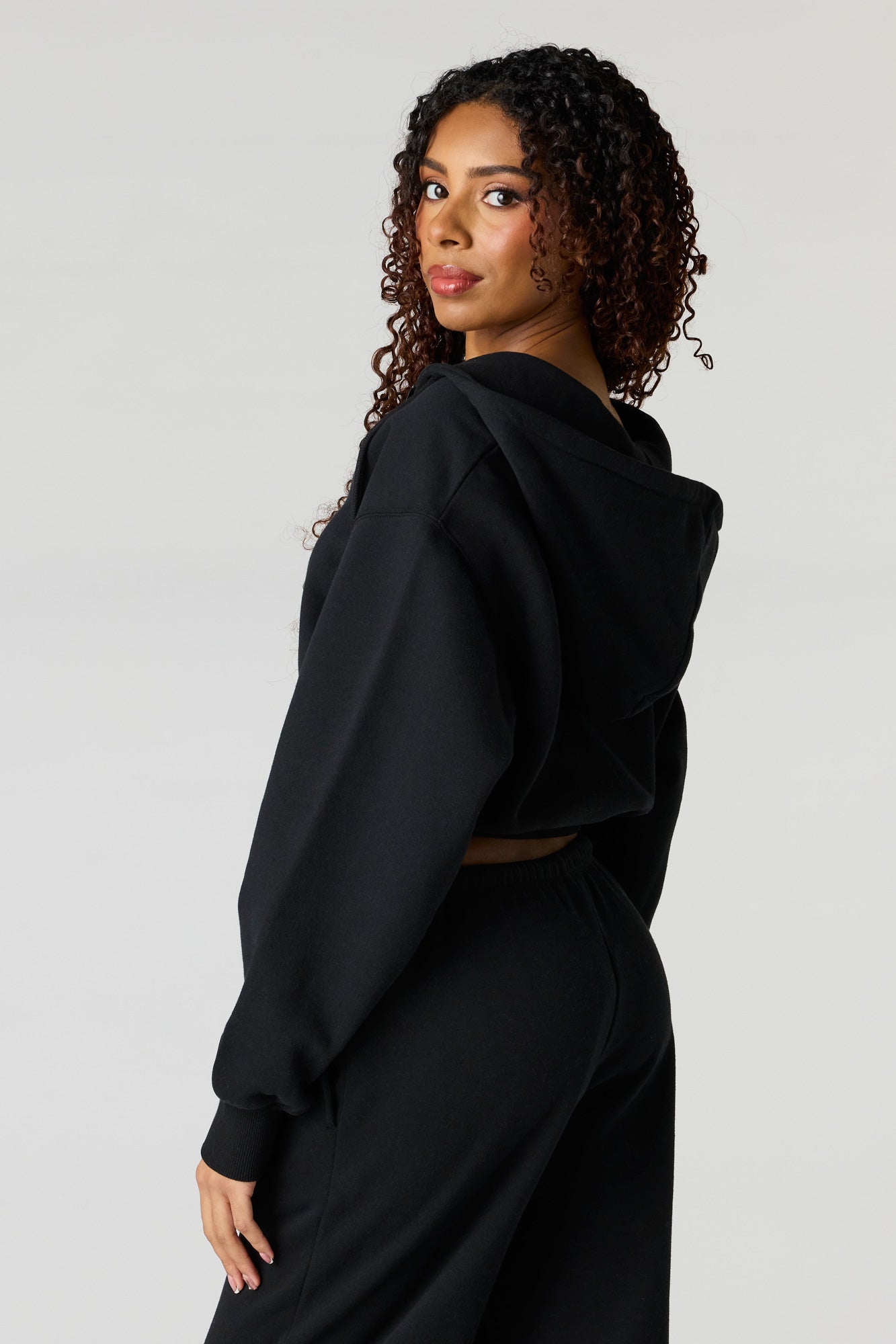 Oversized Cropped Zip-Up Hoodie