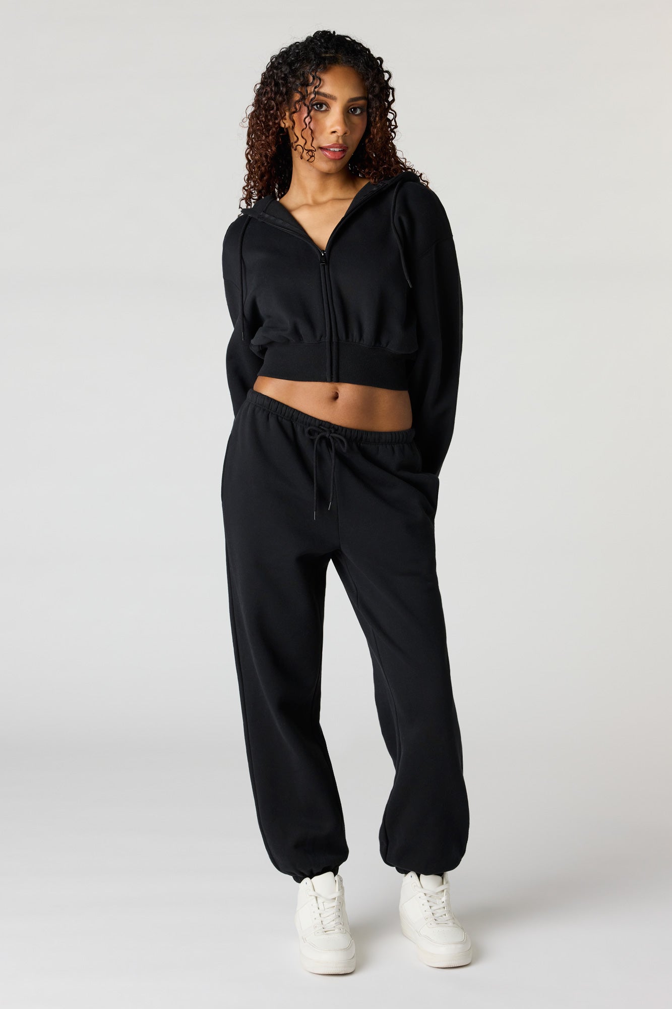 Oversized Cropped Zip-Up Hoodie