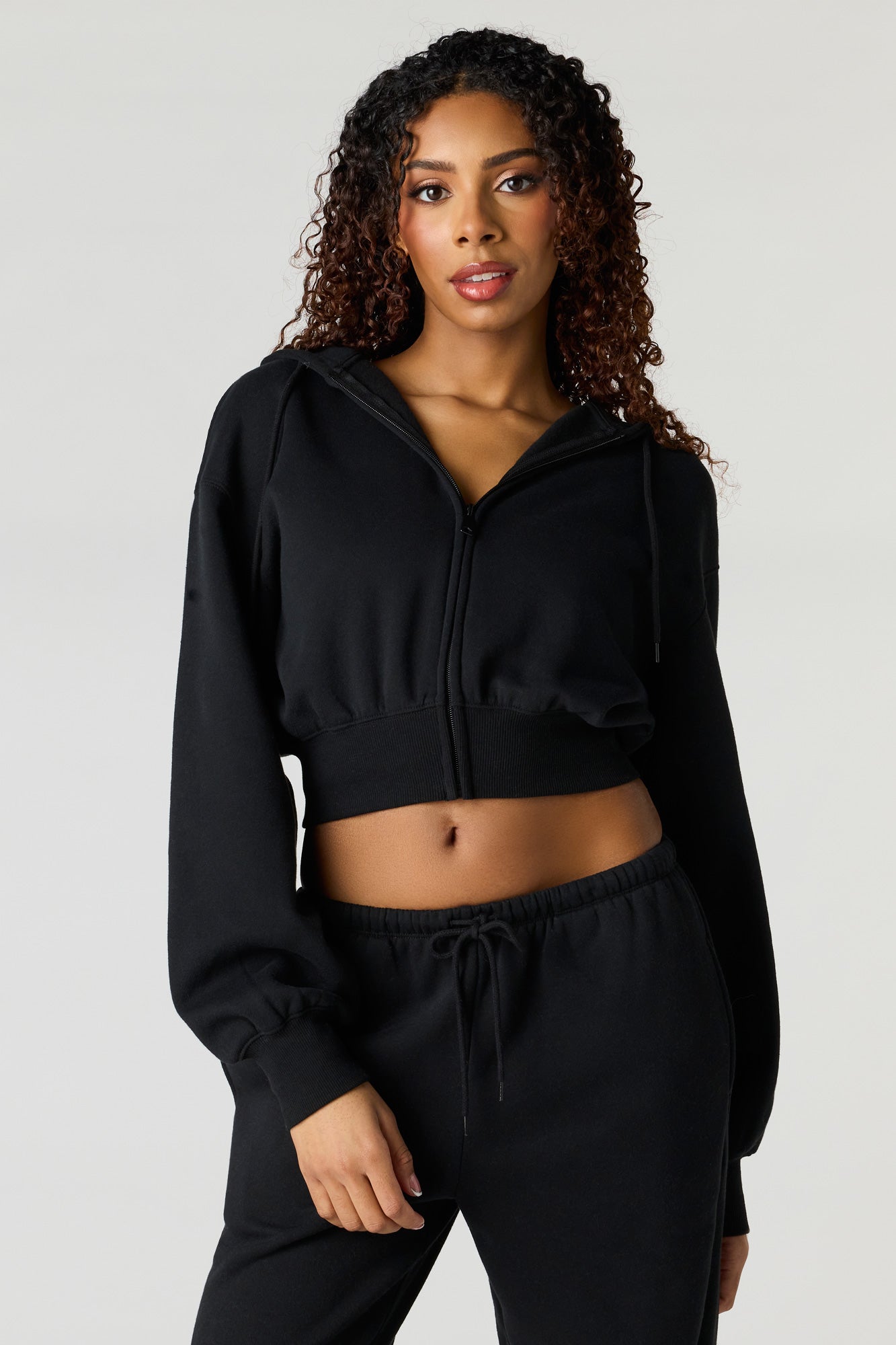 Oversized Cropped Zip-Up Hoodie
