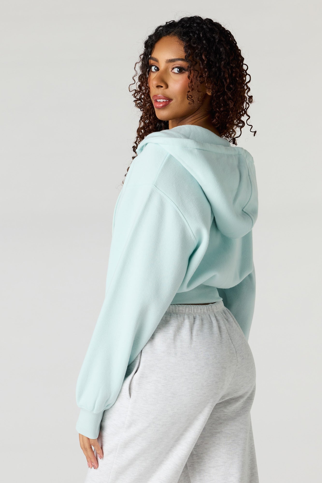 Oversized Cropped Zip-Up Hoodie