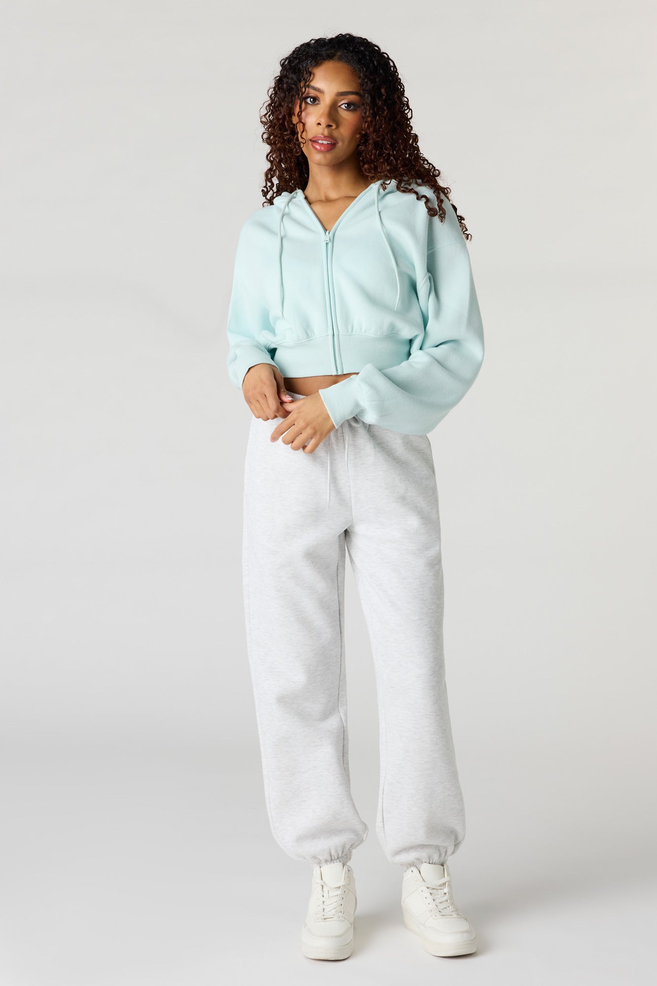 Oversized Cropped Zip-Up Hoodie