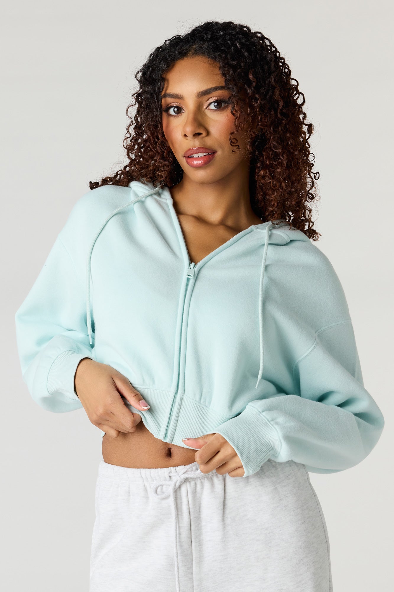 Oversized Cropped Zip-Up Hoodie