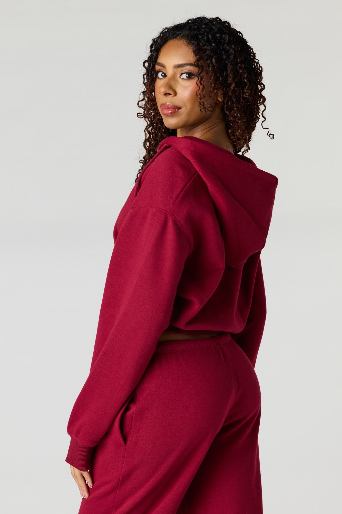 Oversized Cropped Zip-Up Hoodie