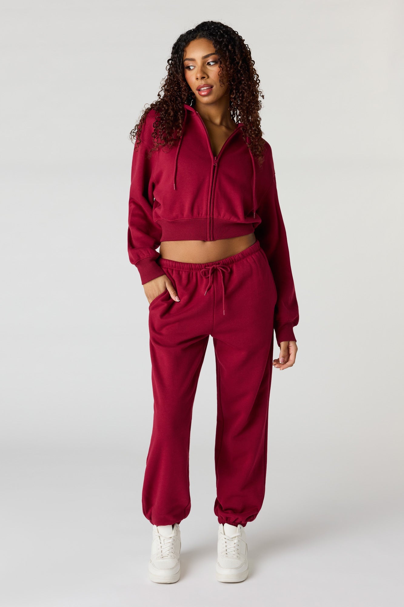 Oversized Cropped Zip-Up Hoodie