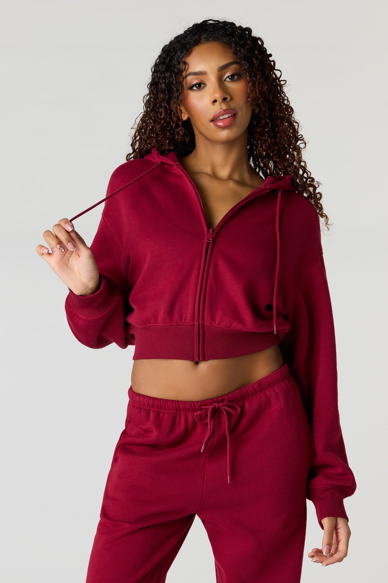 Oversized Cropped Zip-Up Hoodie
