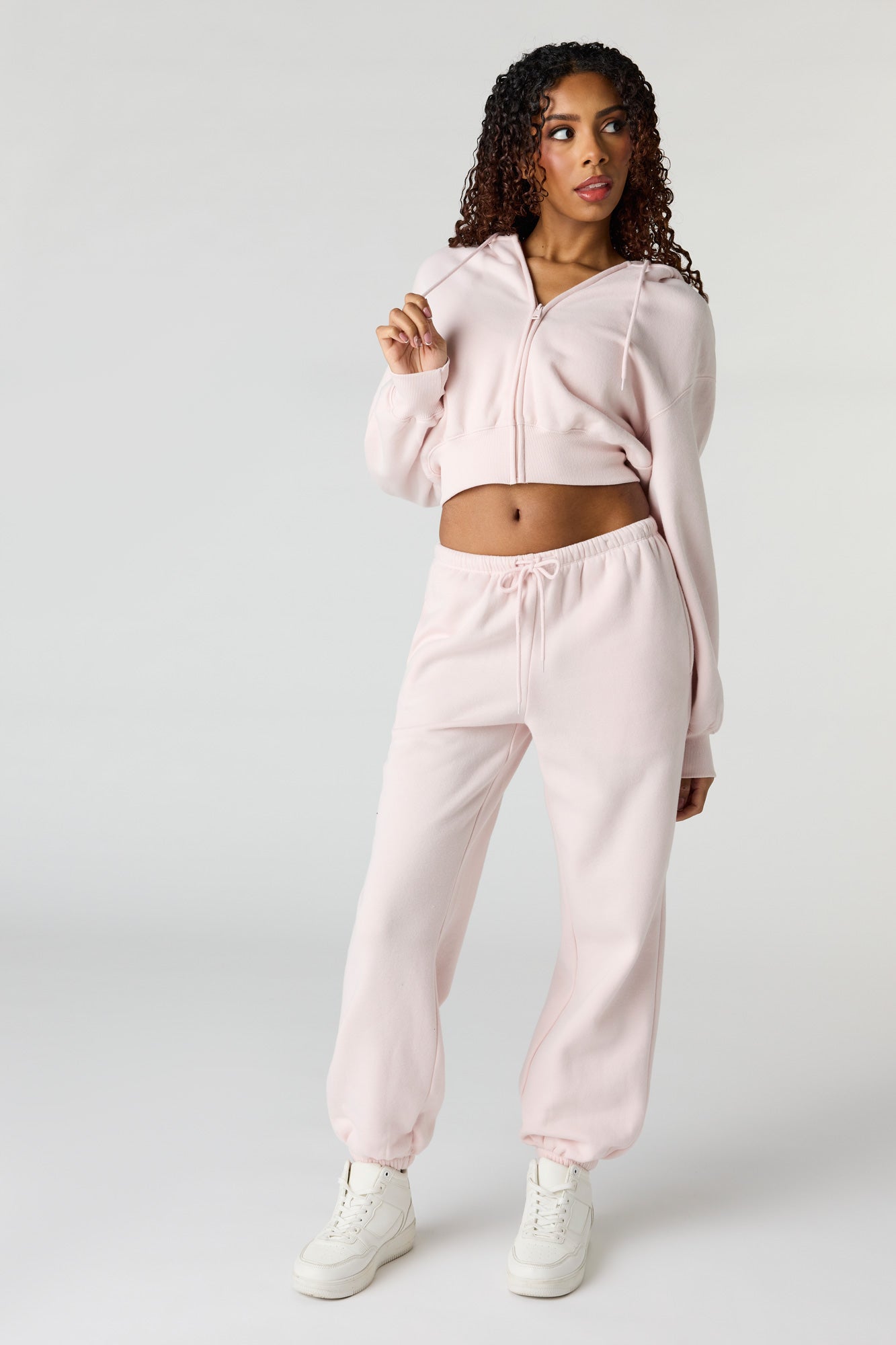 Oversized Cropped Zip-Up Hoodie