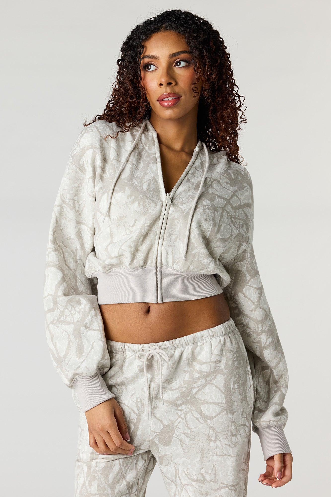 Oversized Cropped Zip-Up Hoodie