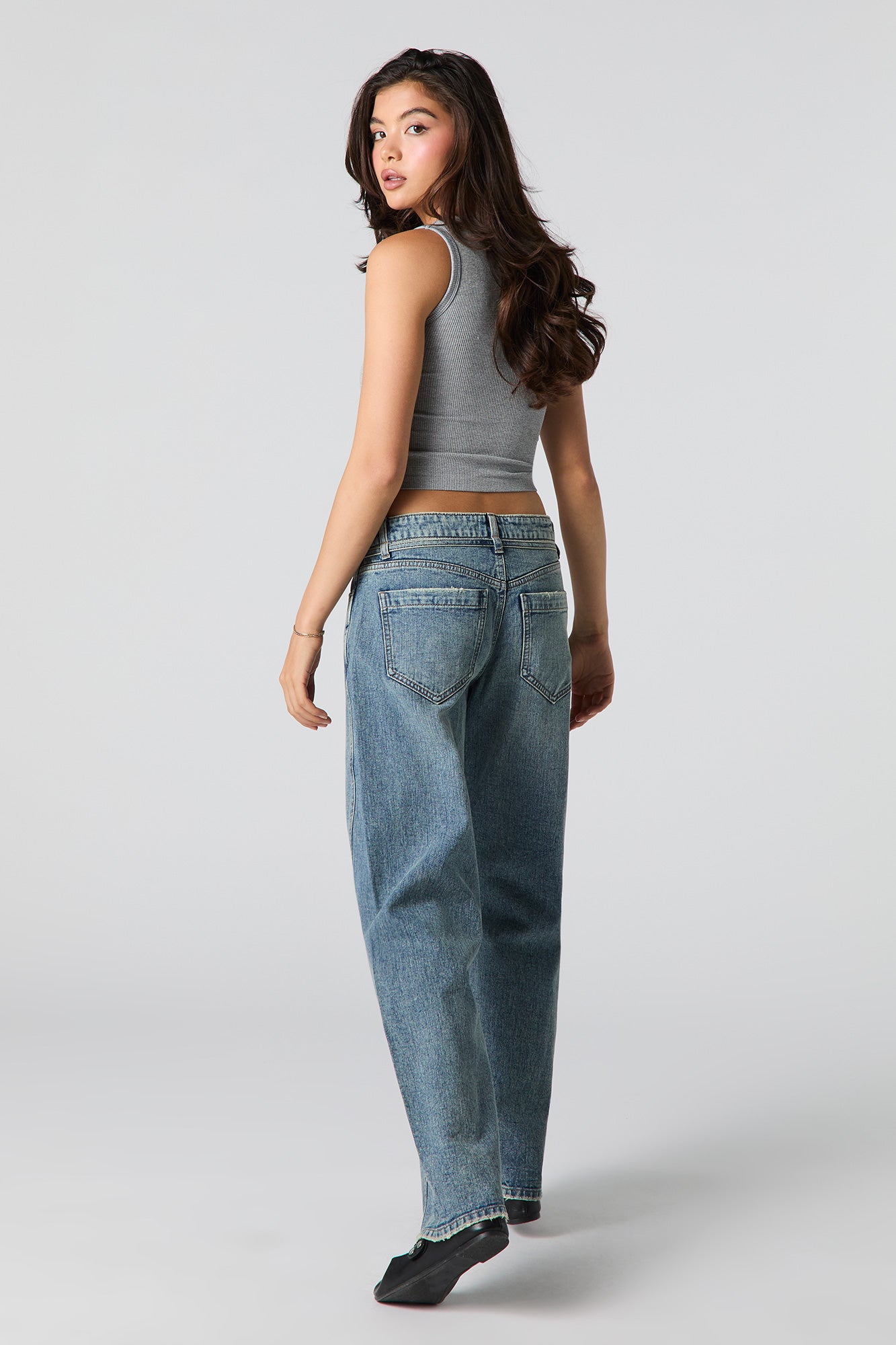 Low Rise Tie Waist Baggy Jean