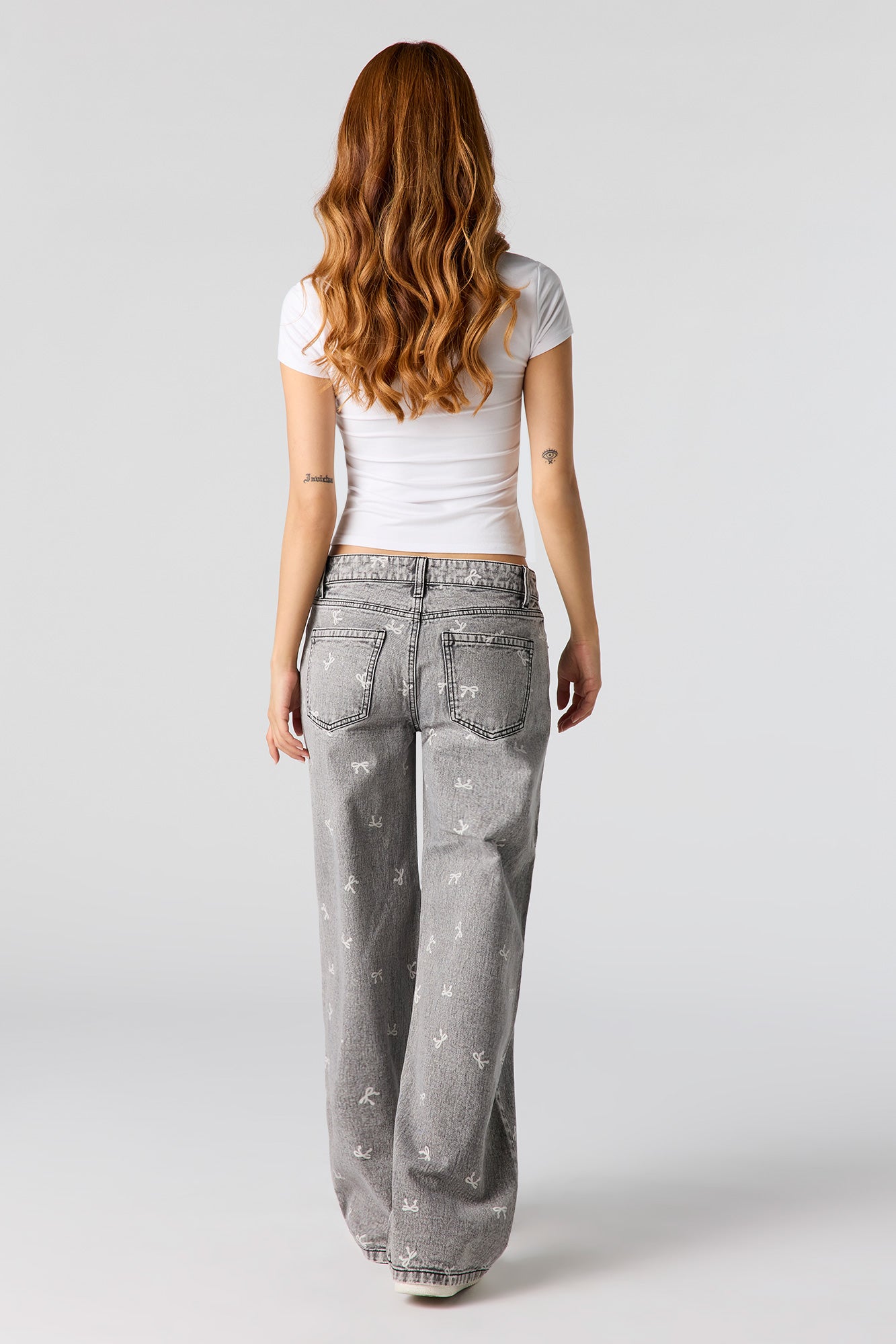 Low Rise Bow Print Baggy Jean