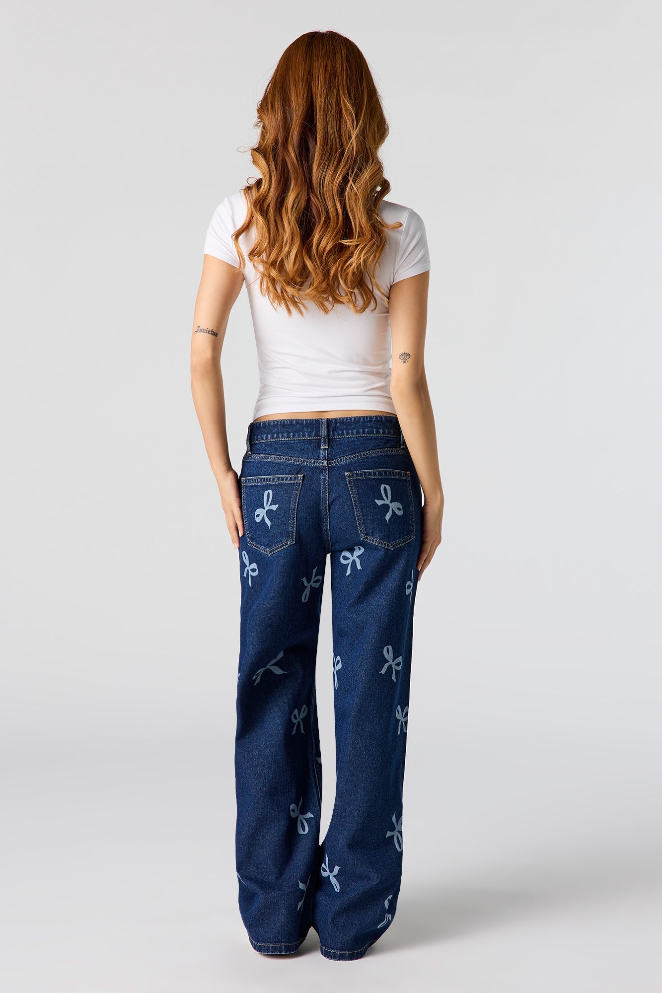 Low Rise Bow Print Baggy Jean
