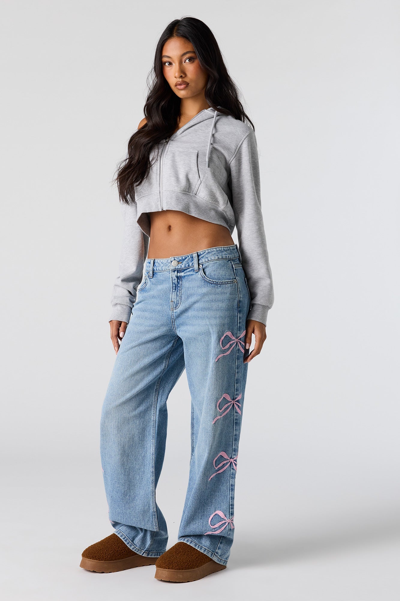 Low Rise Bow Print Baggy Jean