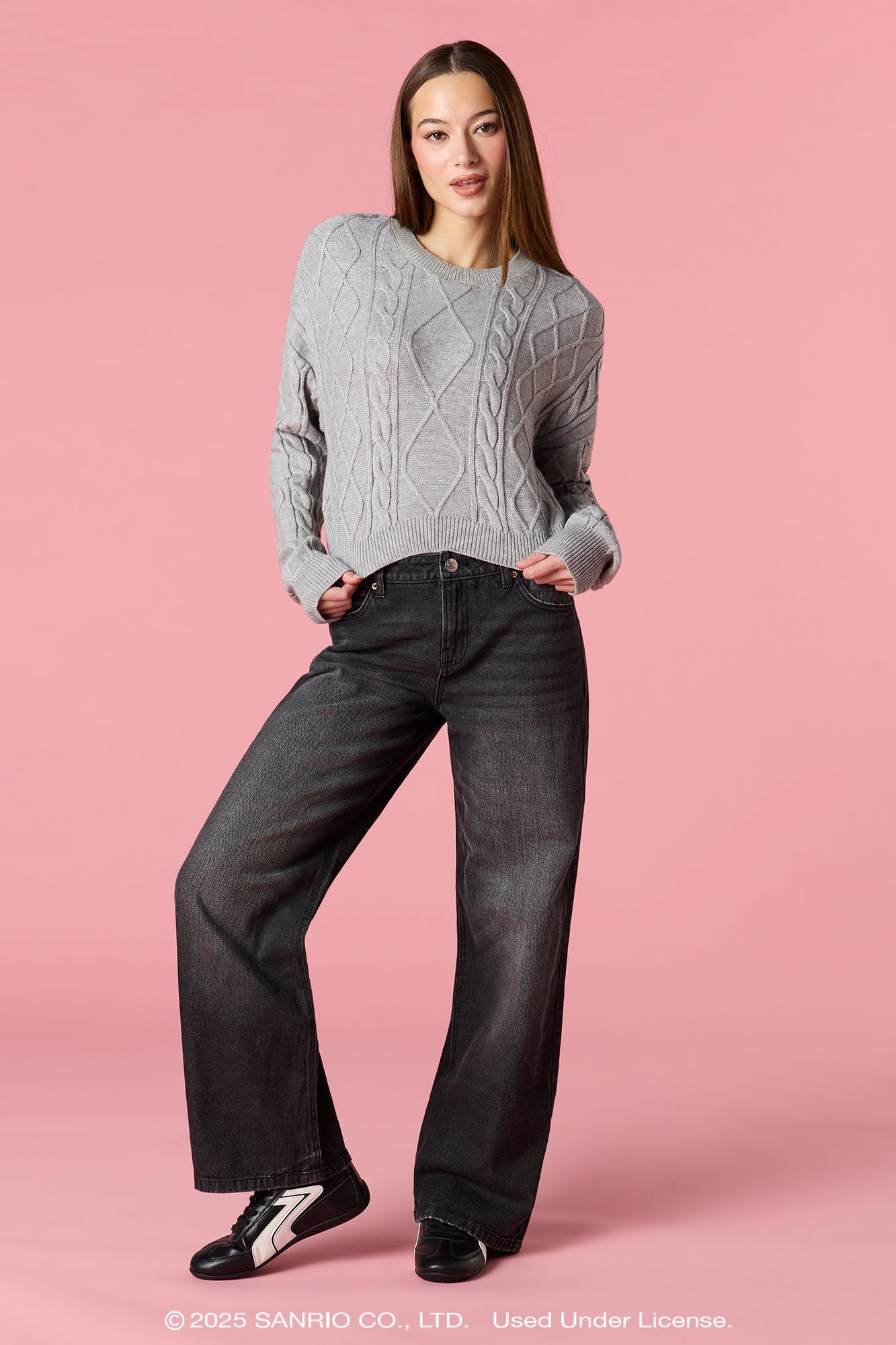 Kuromi™ Embroidered Low Rise Baggy Black Jean