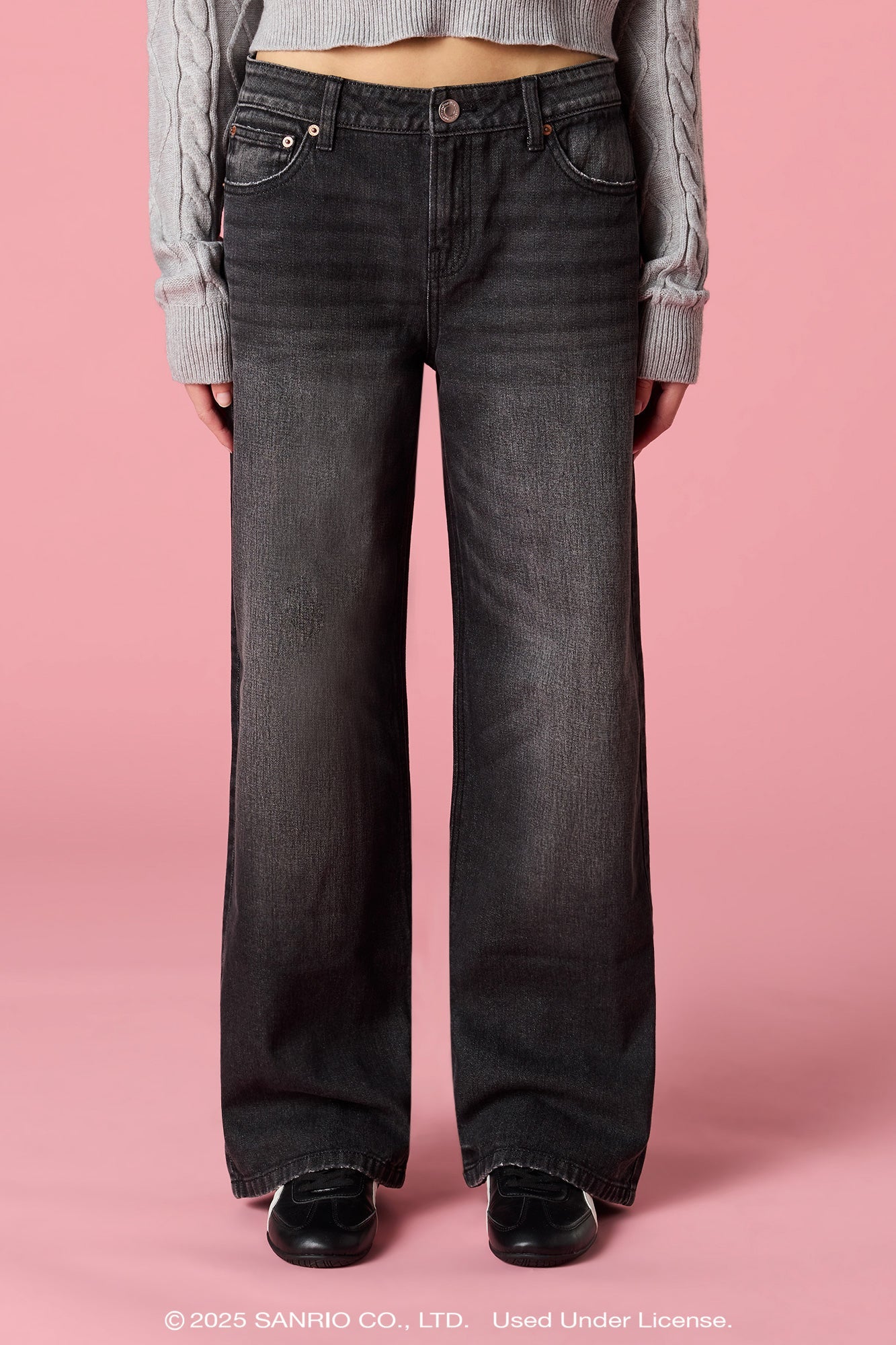 Kuromi™ Embroidered Low Rise Baggy Black Jean