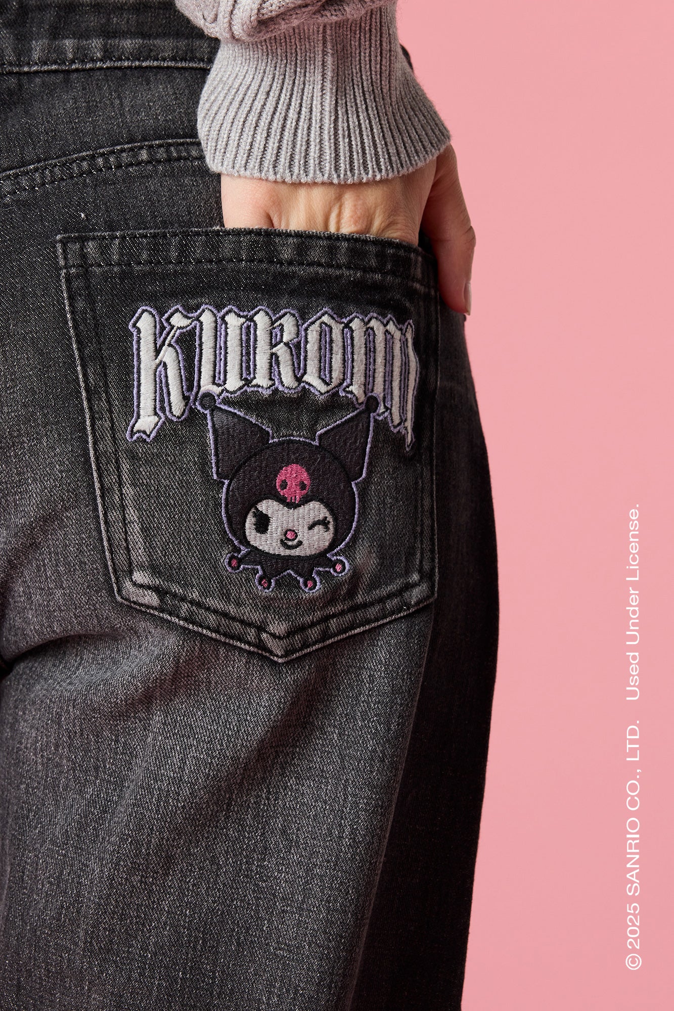 Kuromi™ Embroidered Low Rise Baggy Black Jean