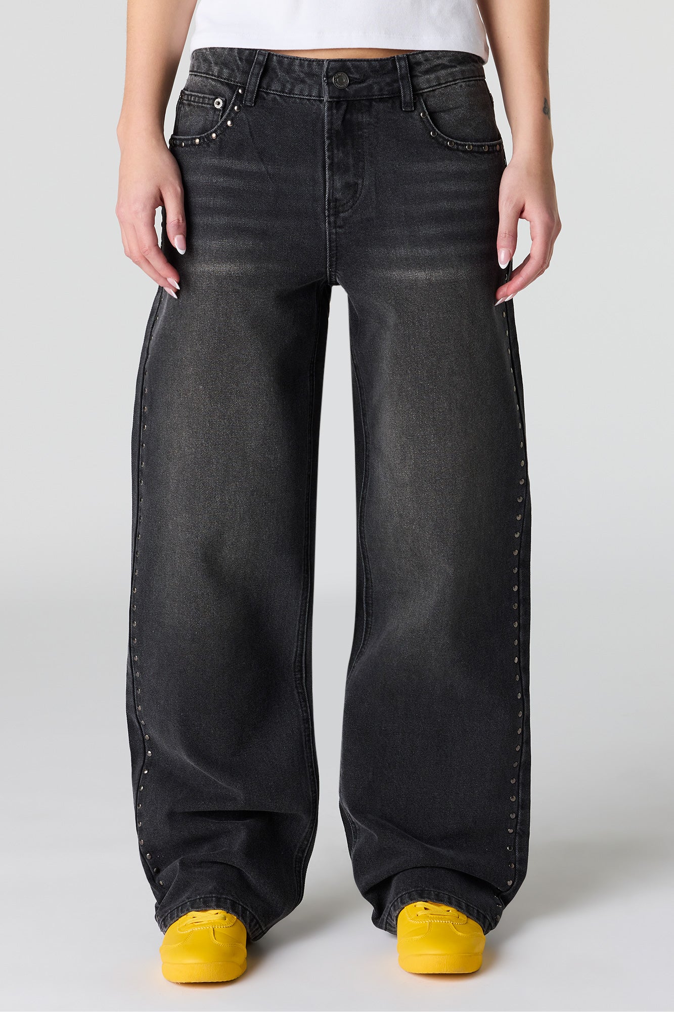 Low Rise Baggy Jean with Studded Trim