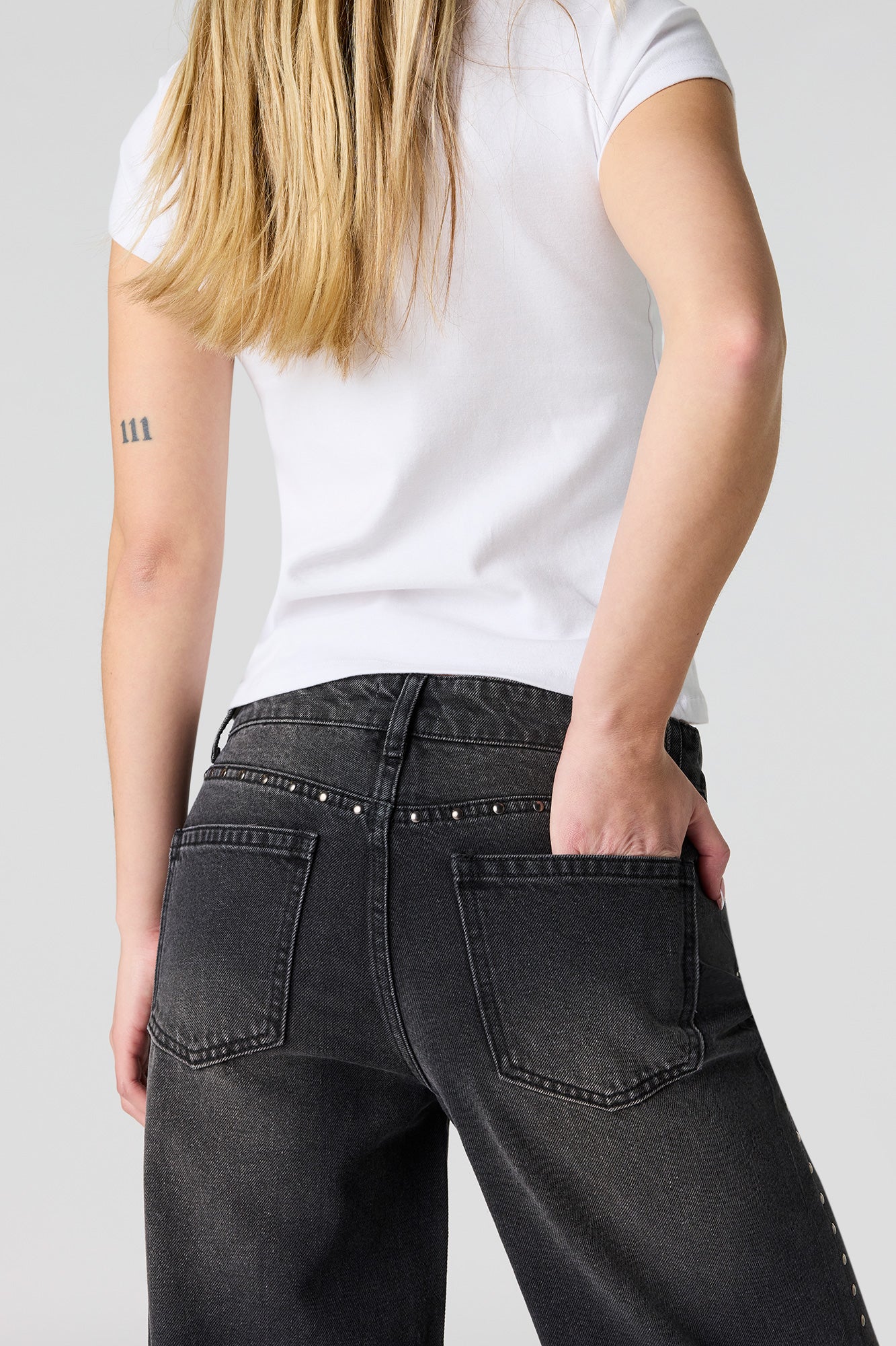 Low Rise Baggy Jean with Studded Trim