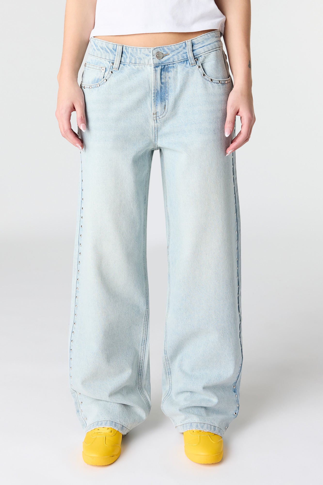 Low Rise Baggy Jean with Studded Trim