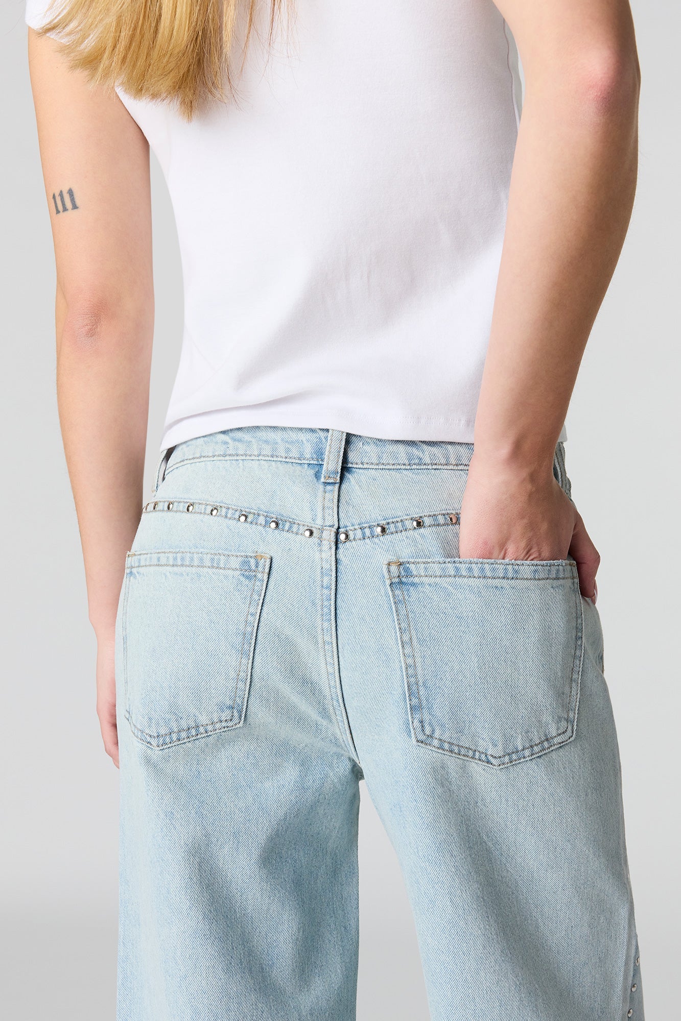 Low Rise Baggy Jean with Studded Trim