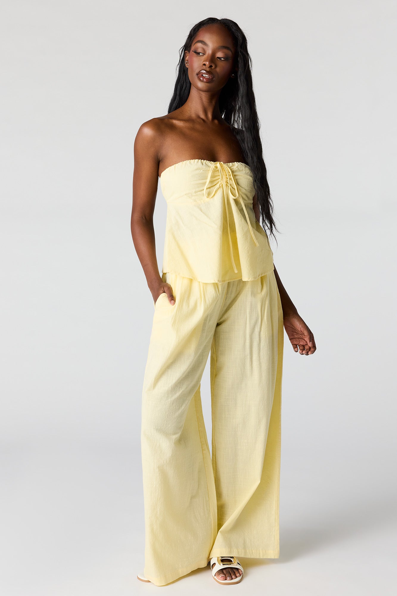 Smocked Waist Wide Leg Pant