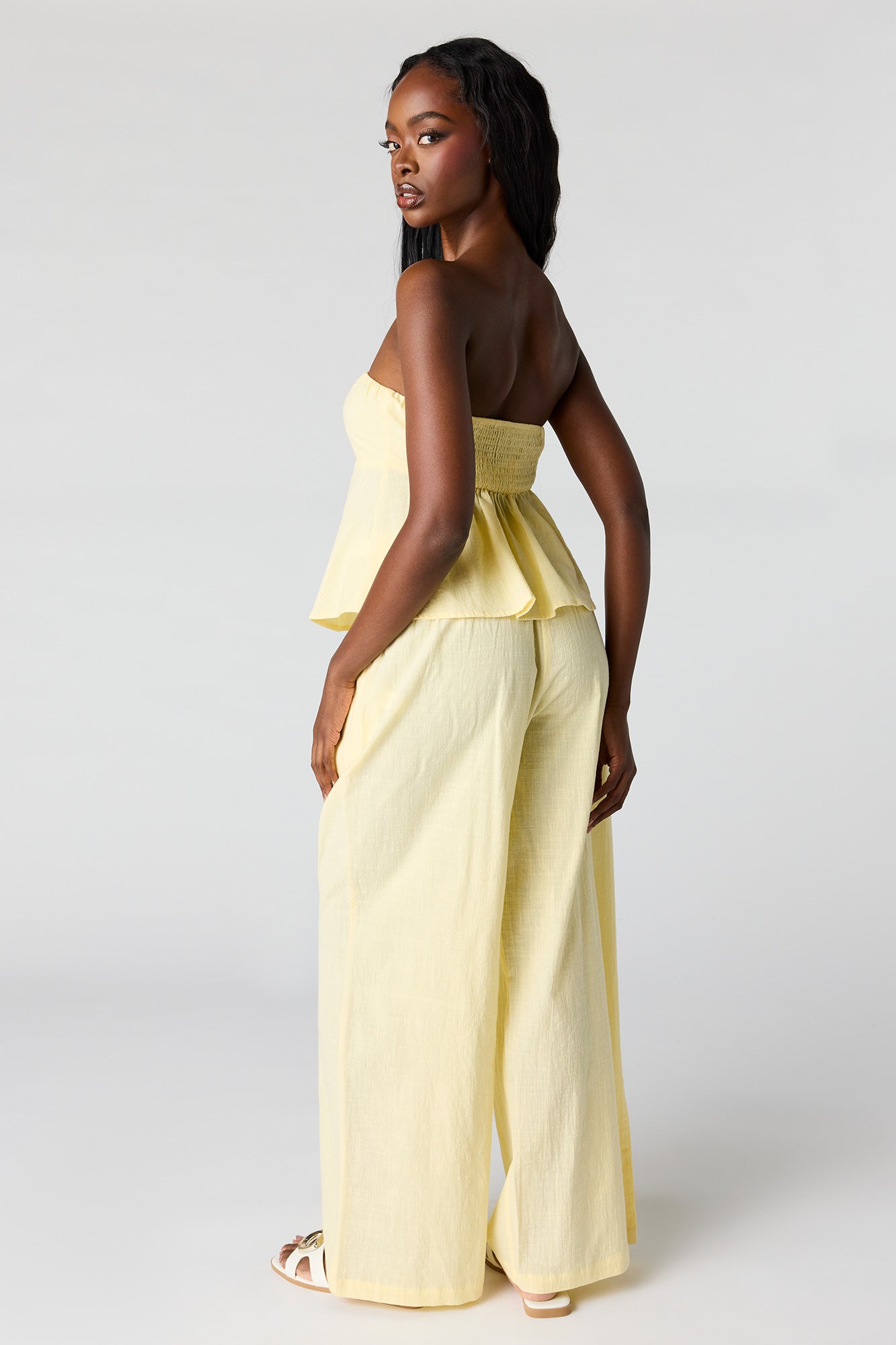 Smocked Waist Wide Leg Pant