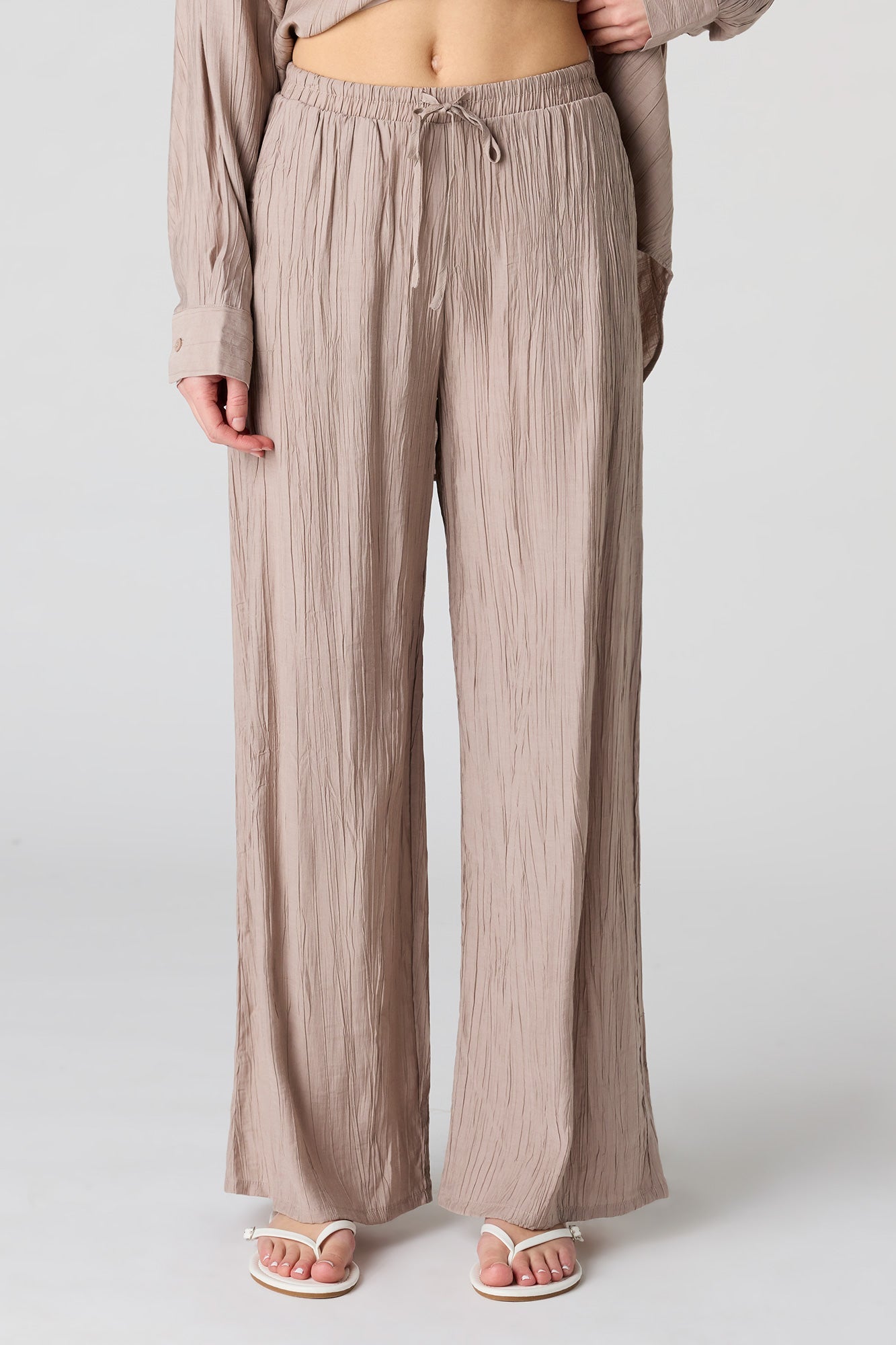 Textured Drawstring Flowy Wide Leg Pant