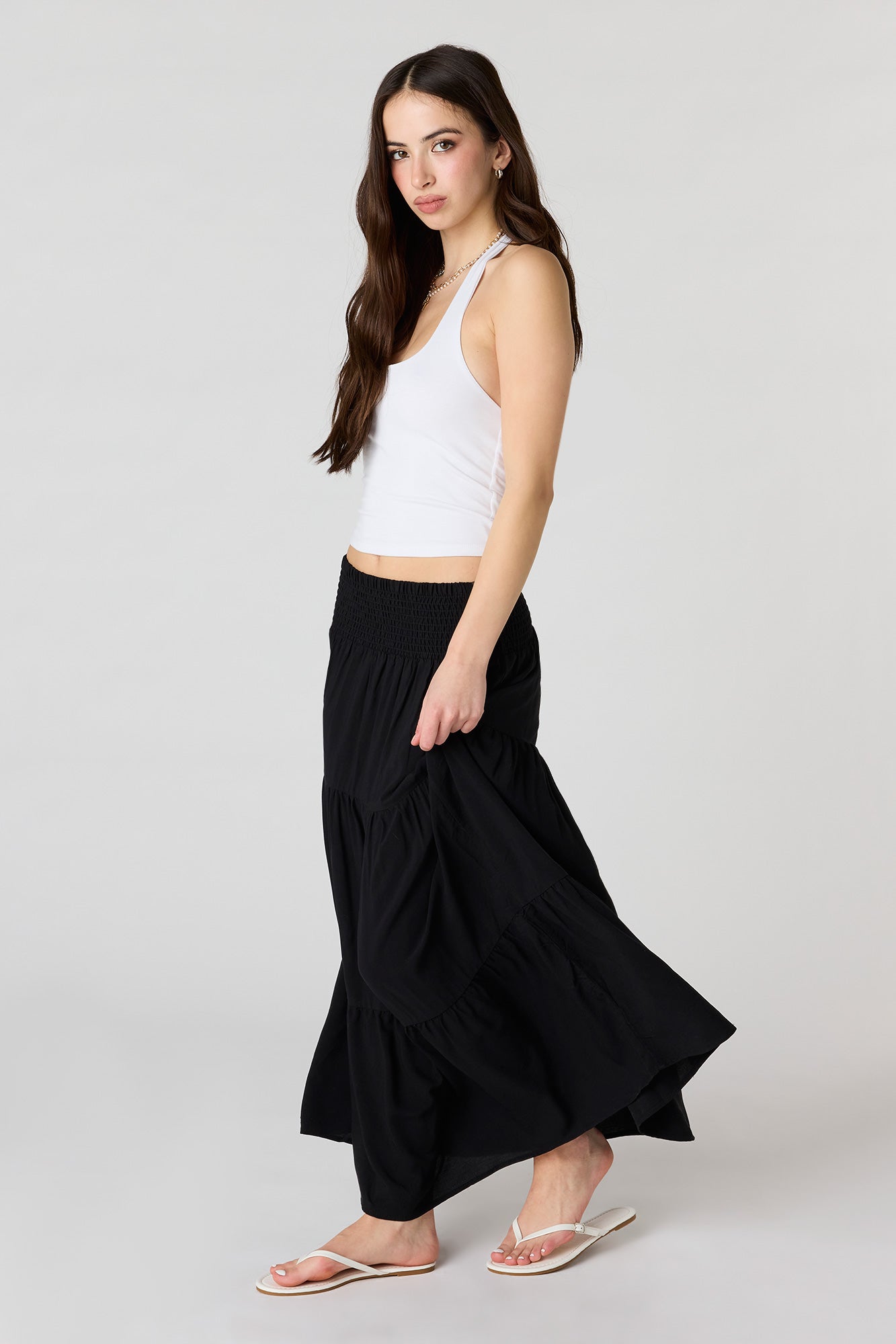 Smocked Tiered Maxi Skirt