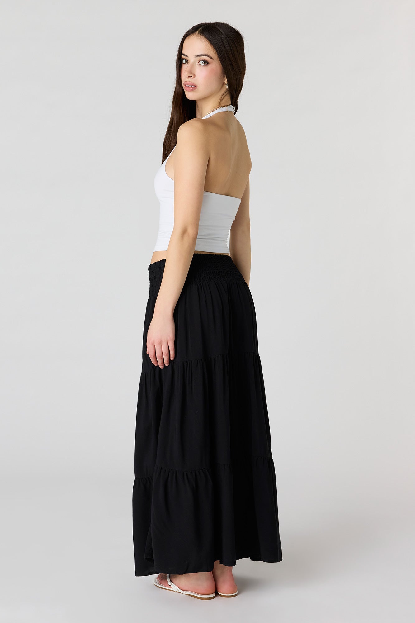 Smocked Tiered Maxi Skirt