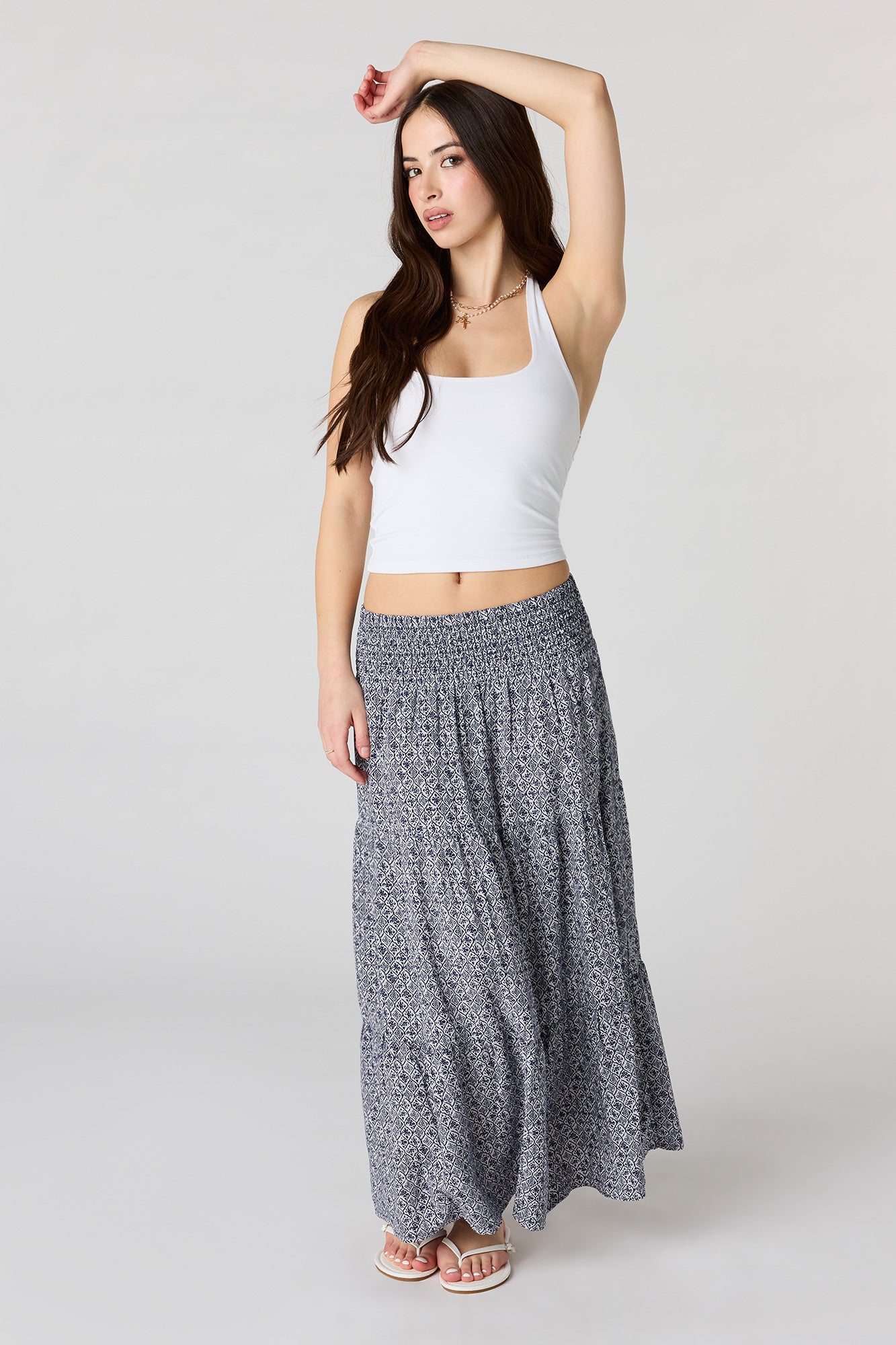 Smocked Tiered Maxi Skirt