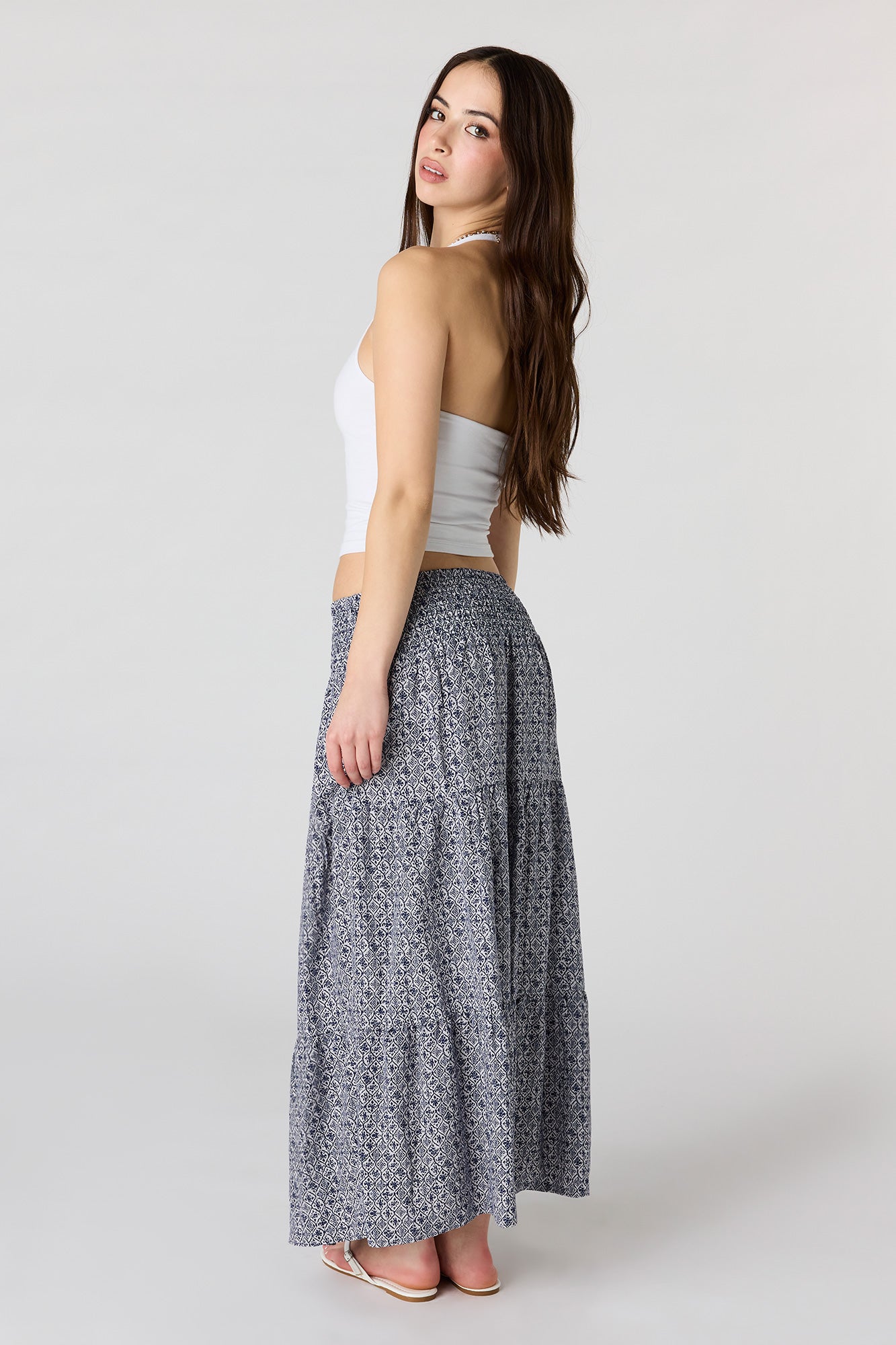 Smocked Tiered Maxi Skirt