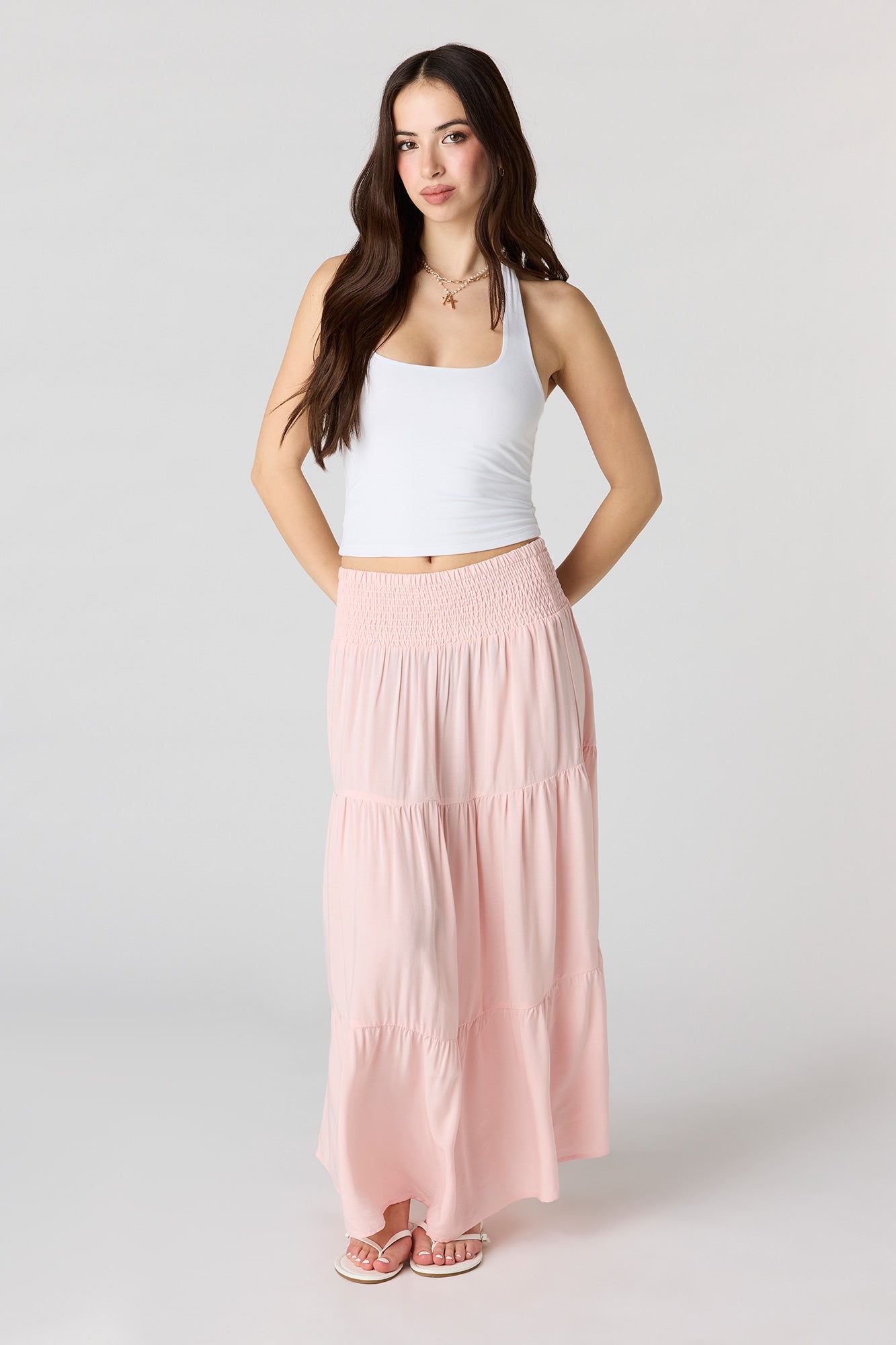 Smocked Tiered Maxi Skirt