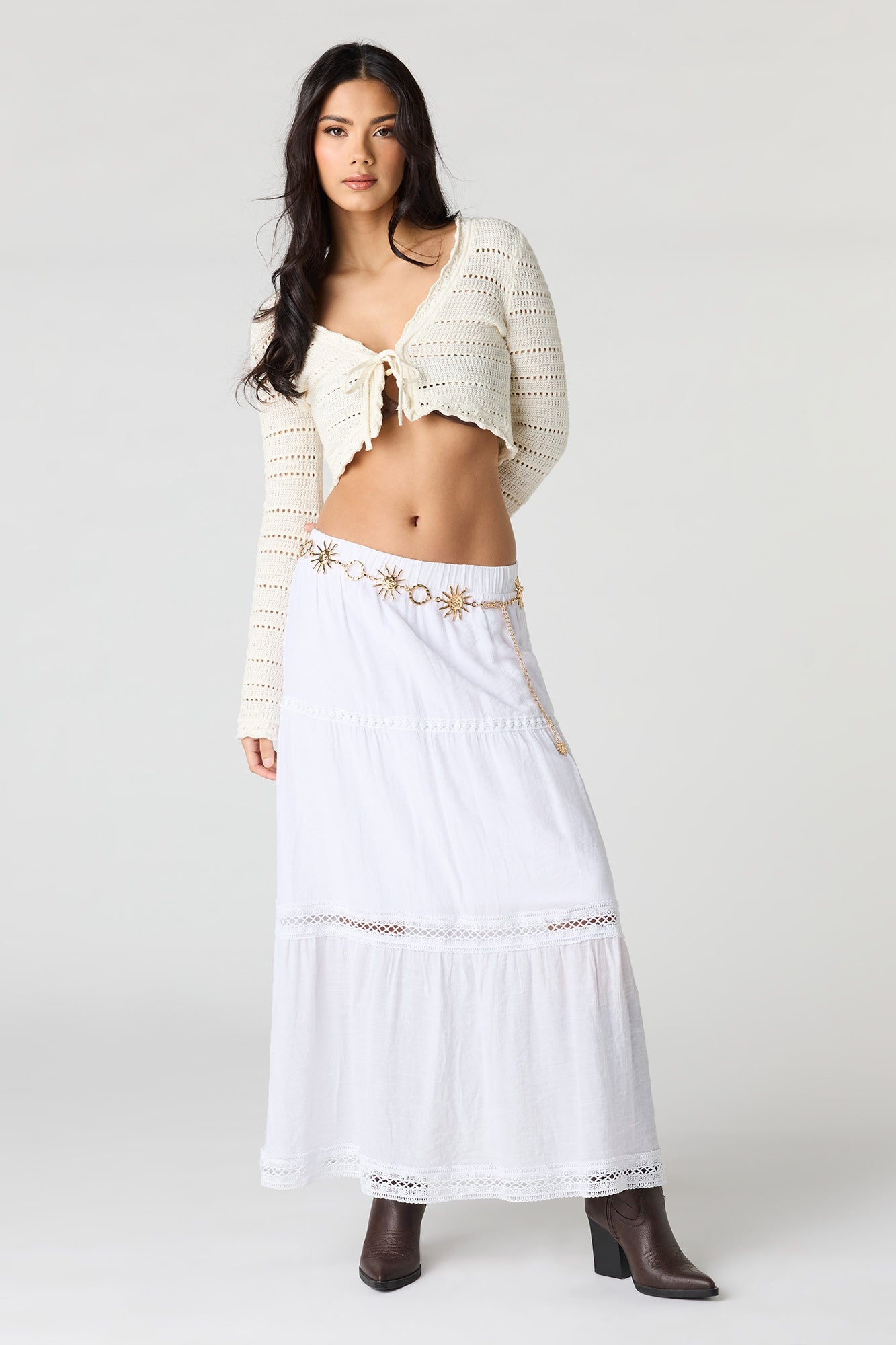 Crochet Trim Maxi Skirt