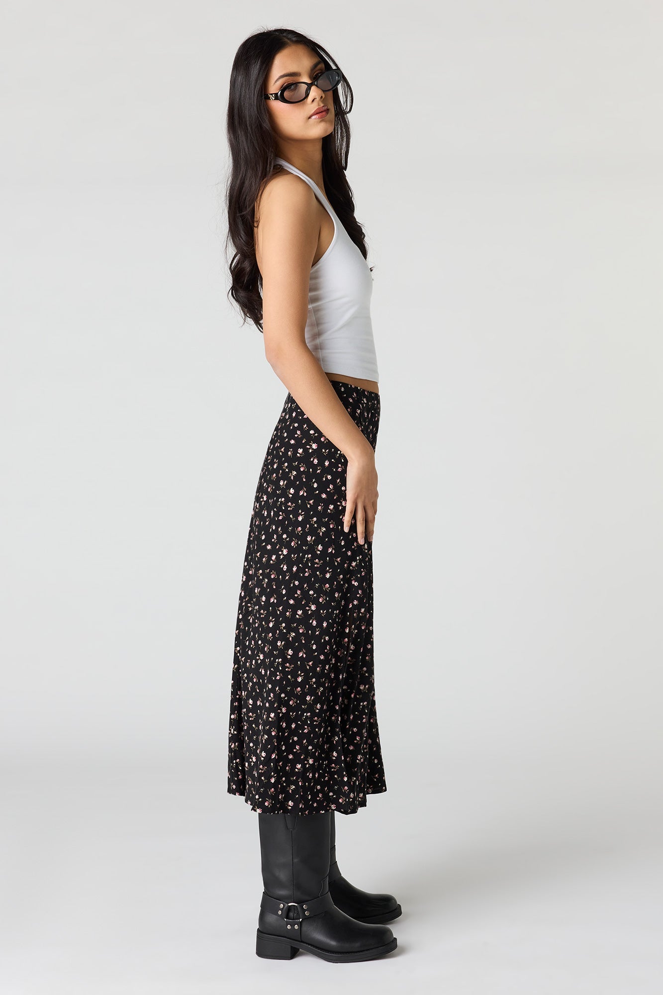 Floral Slit Midi Skirt