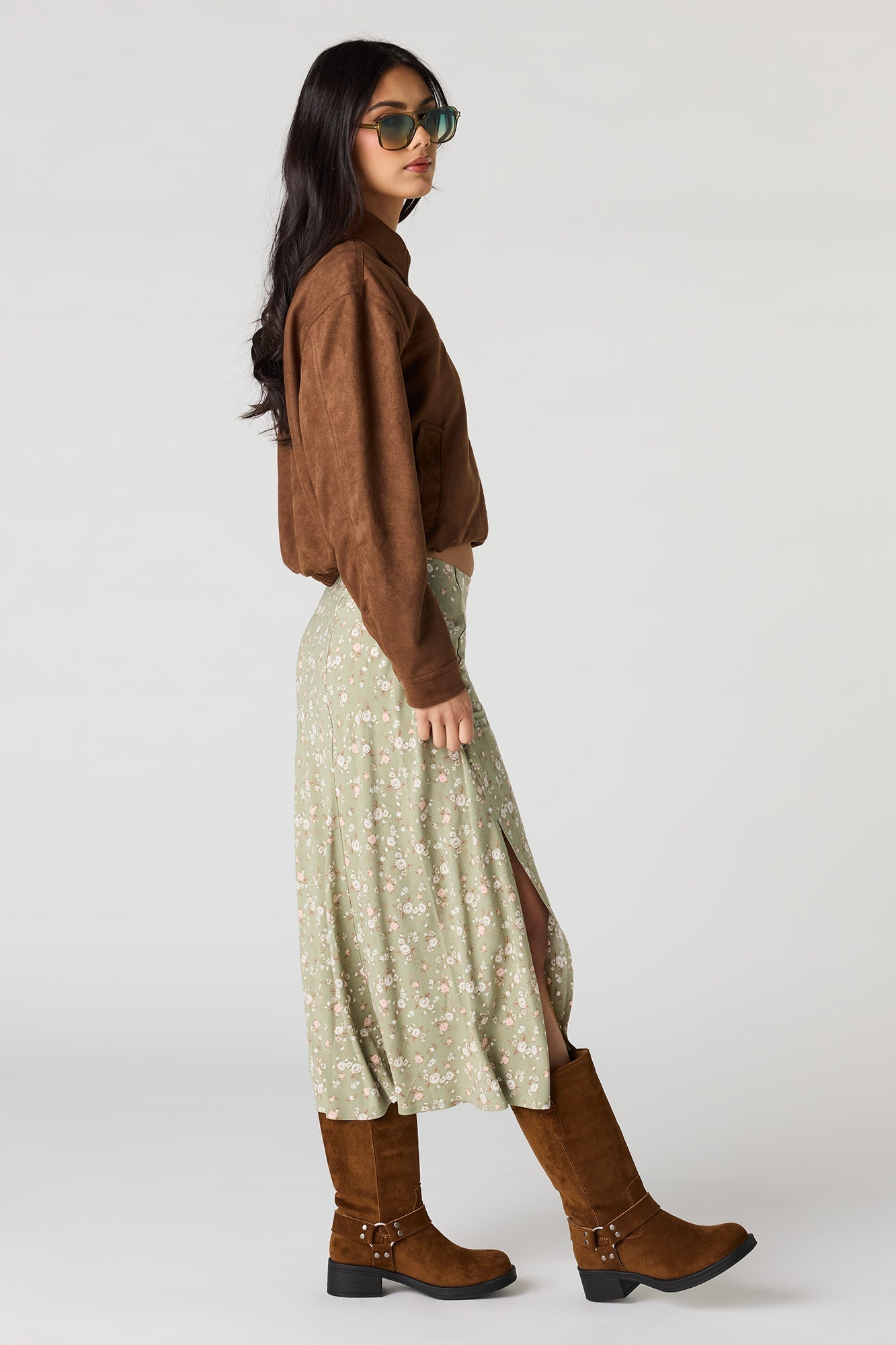 Floral Slit Midi Skirt