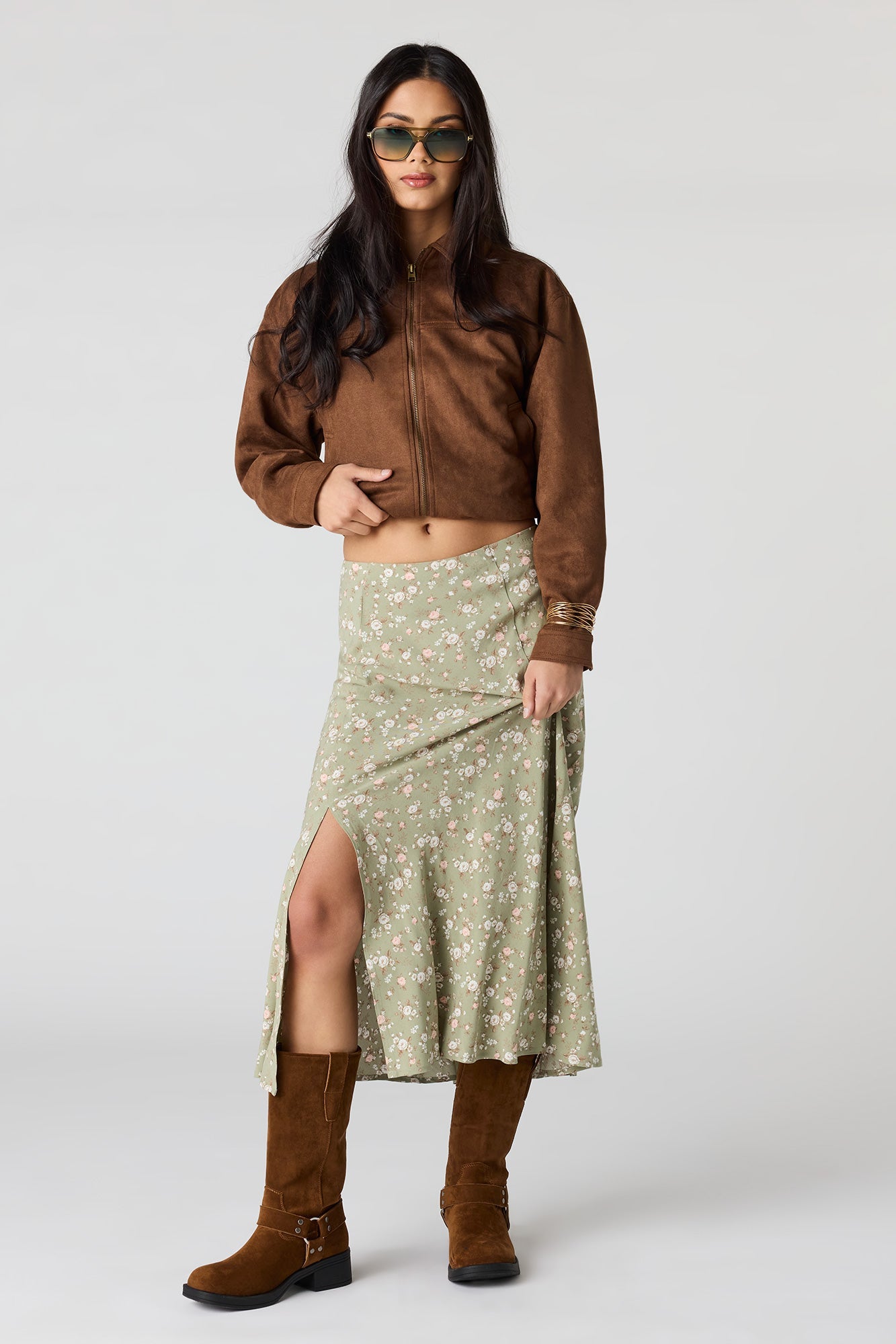 Floral Slit Midi Skirt