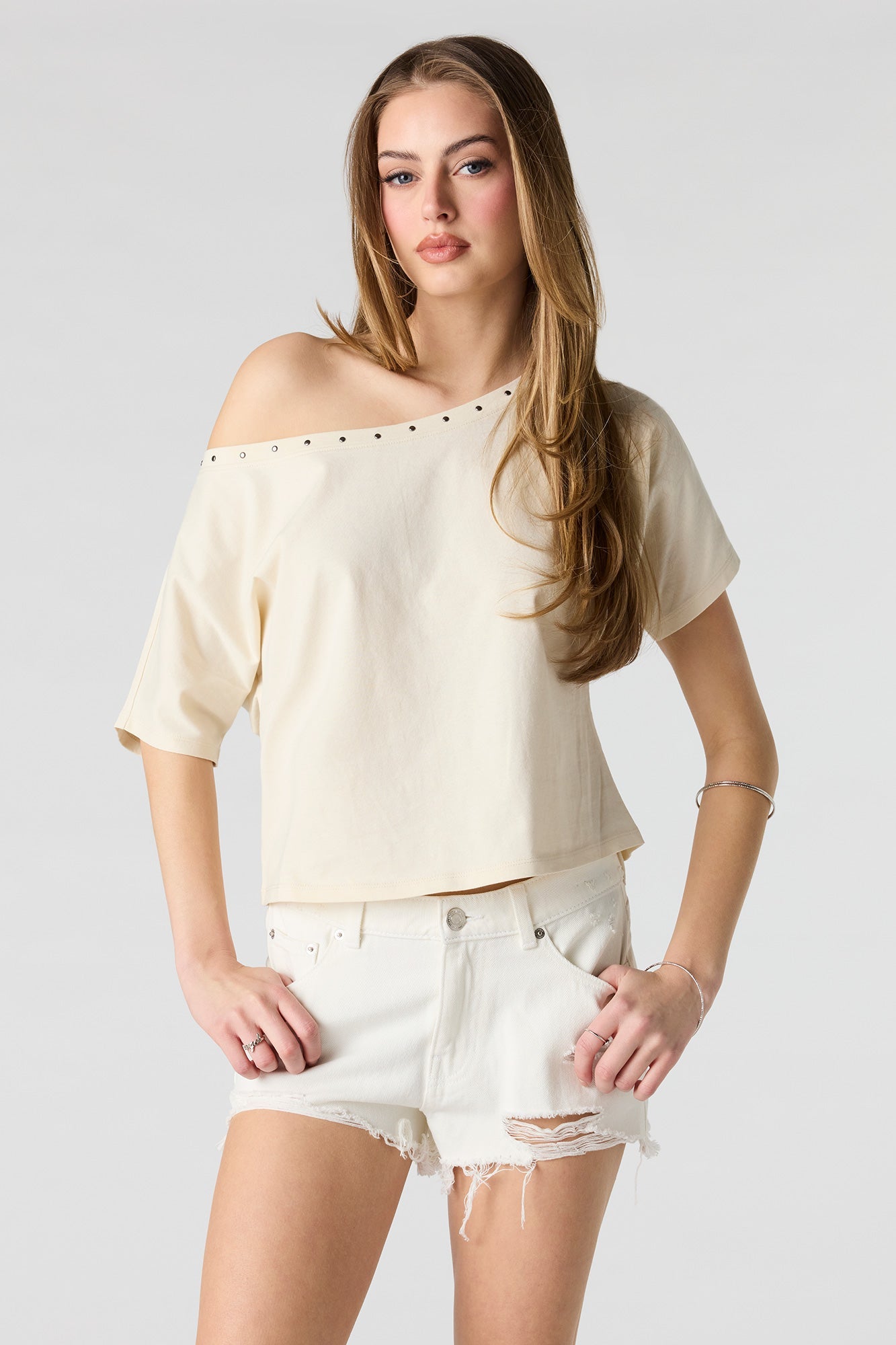 Chelsea Ripped High Rise White Denim Short