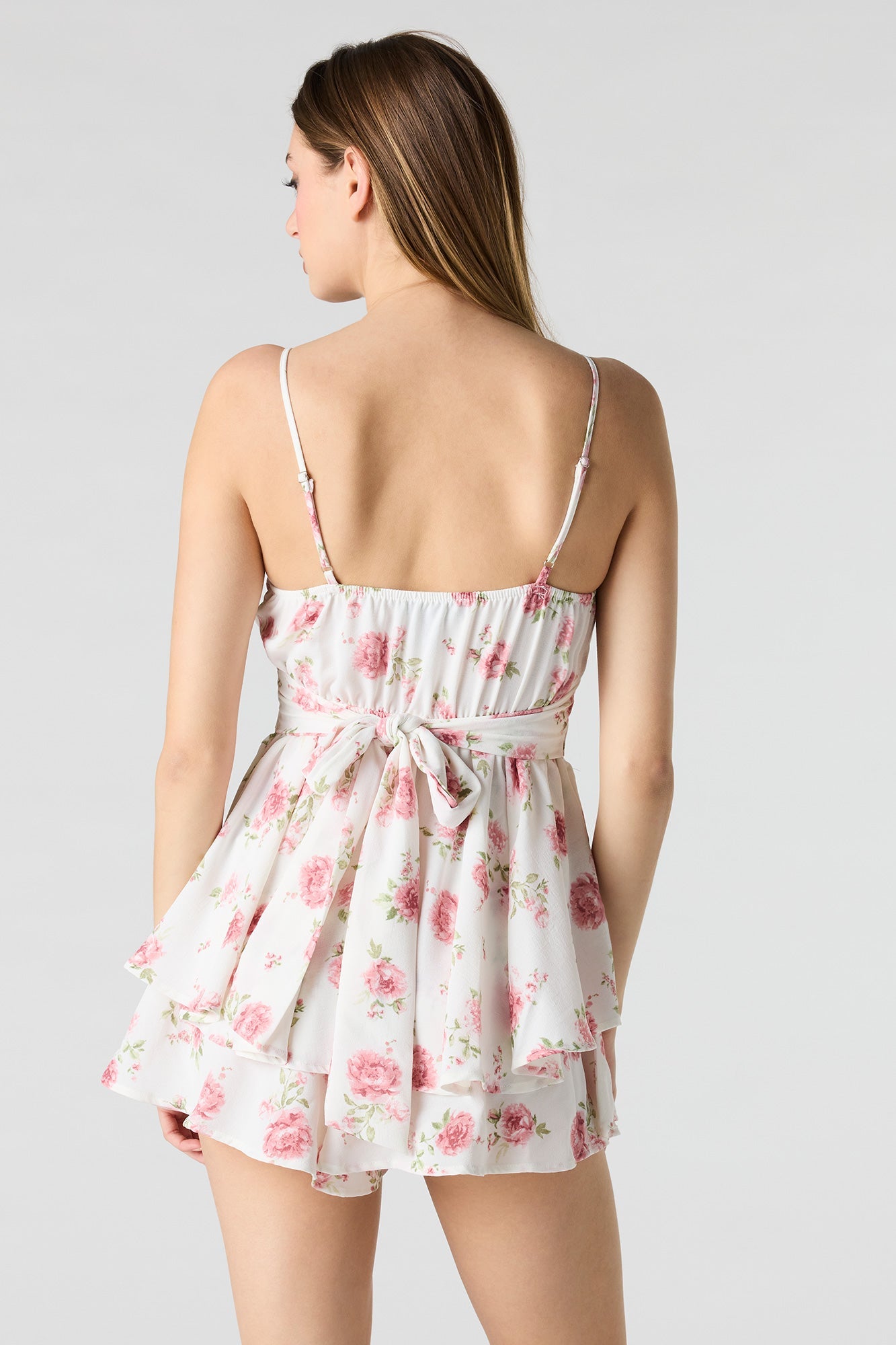 Floral Tie Waist Romper Dress
