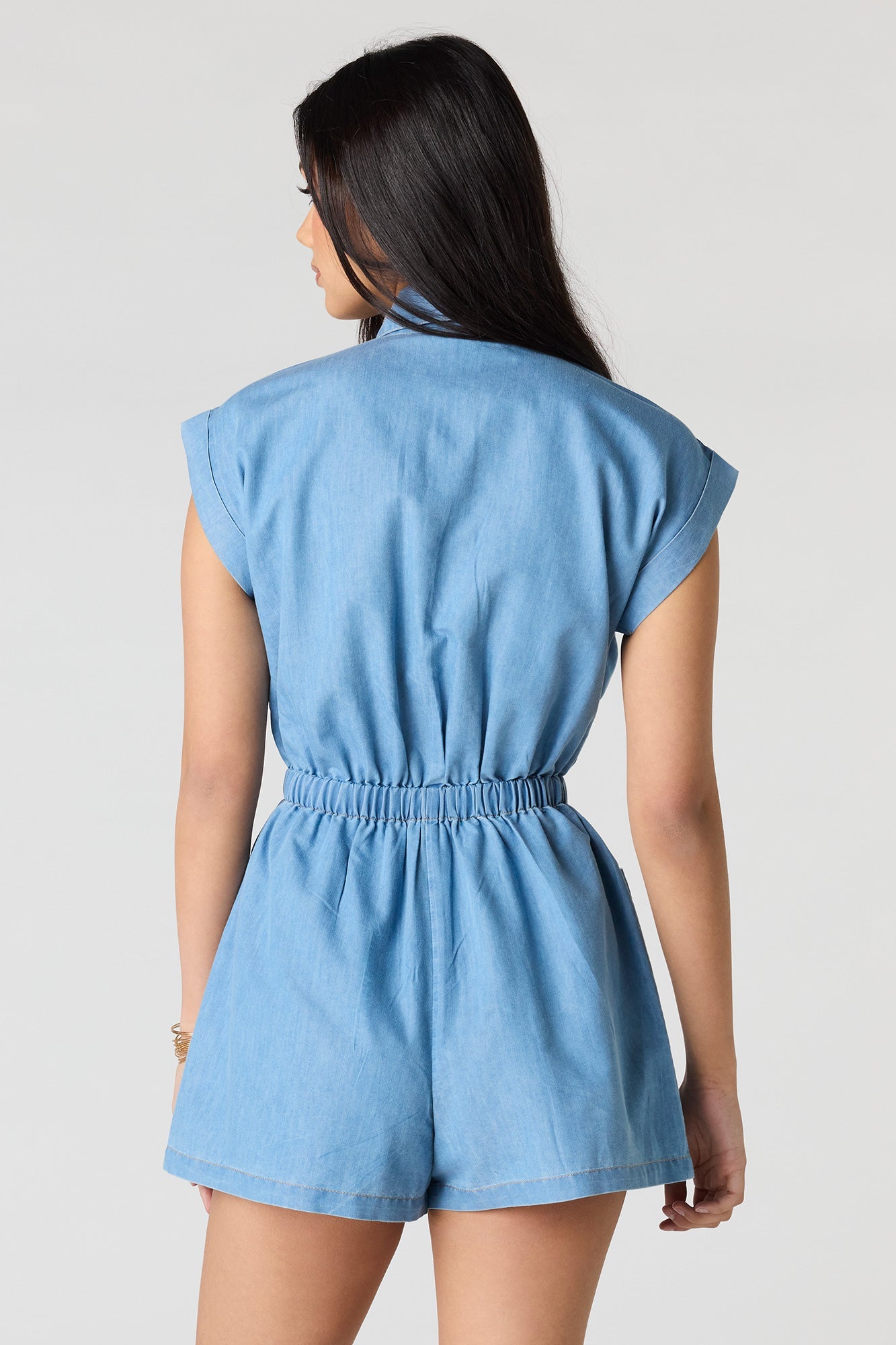 Denim Button Front Tie Waist Romper