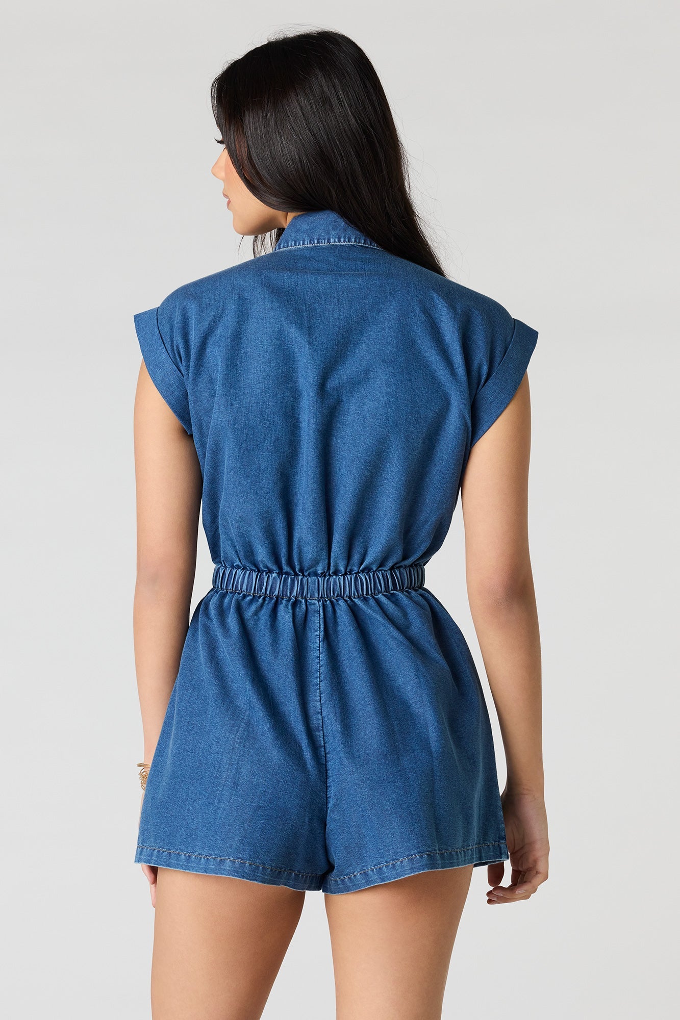 Denim Button Front Tie Waist Romper