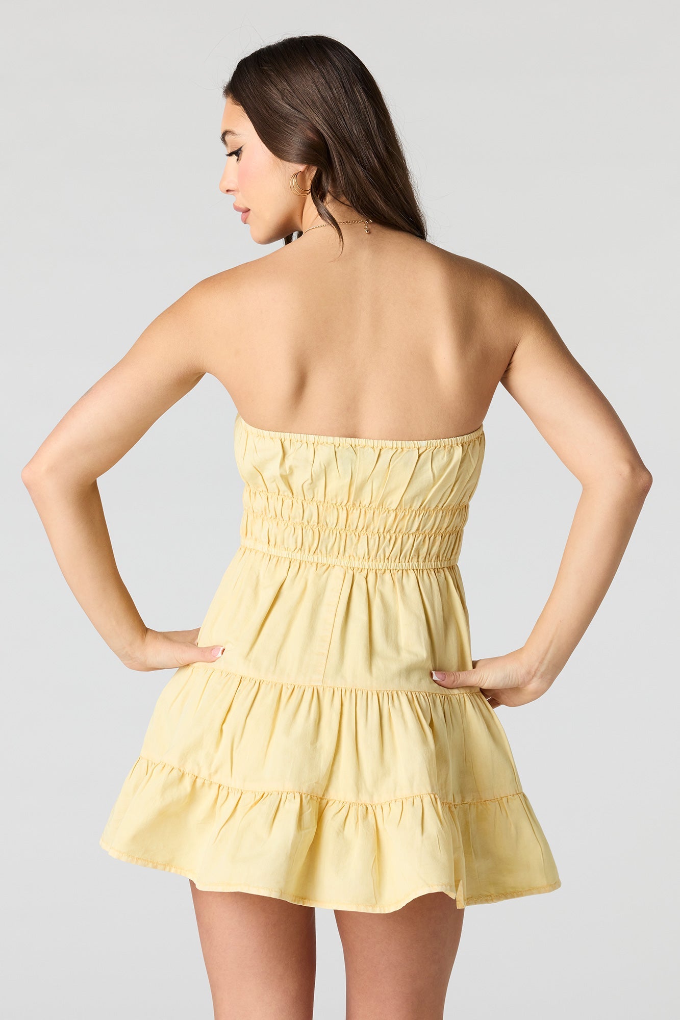 Denim Tiered Mini Tube Romper Dress