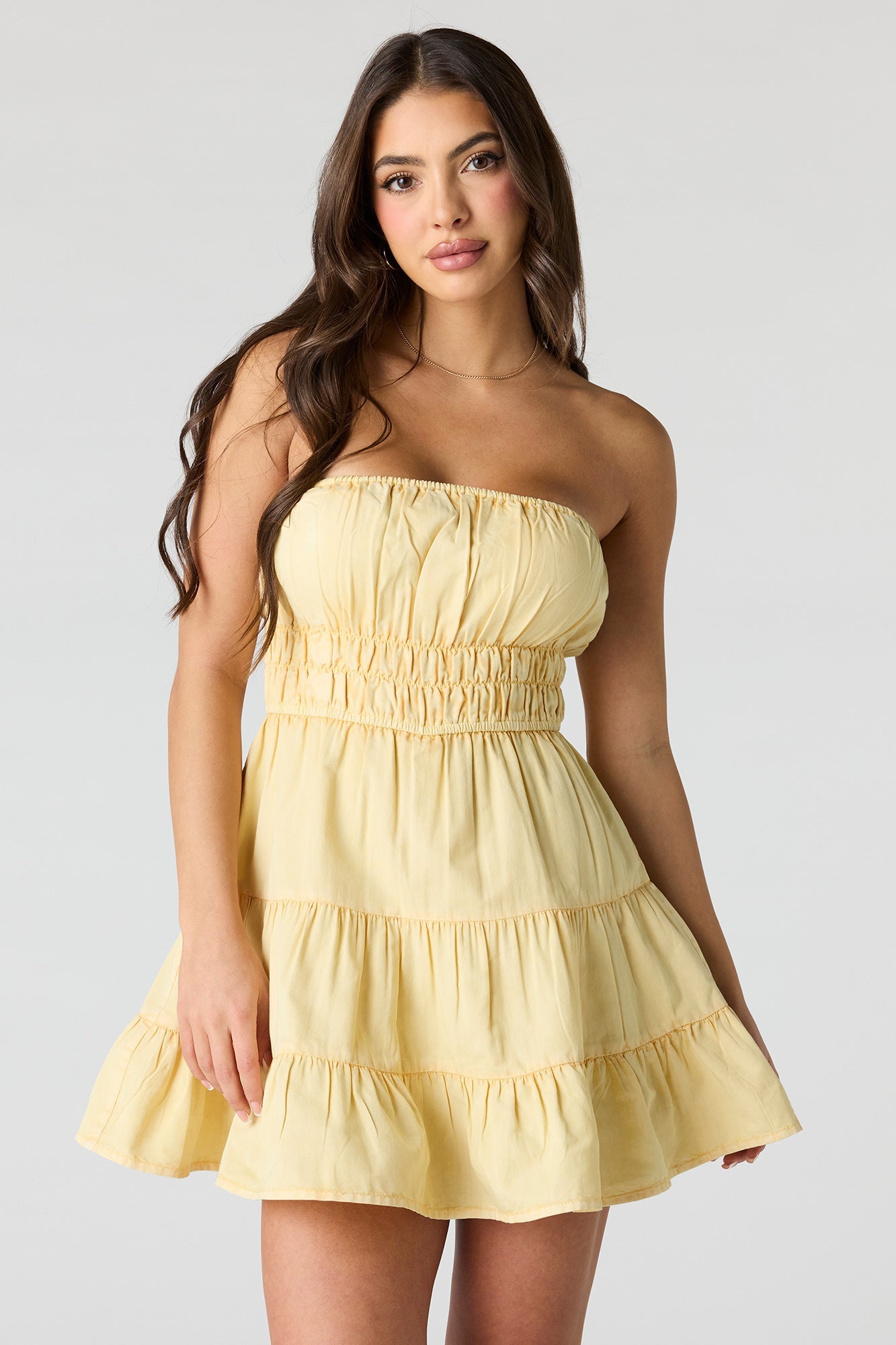Denim Tiered Mini Tube Romper Dress