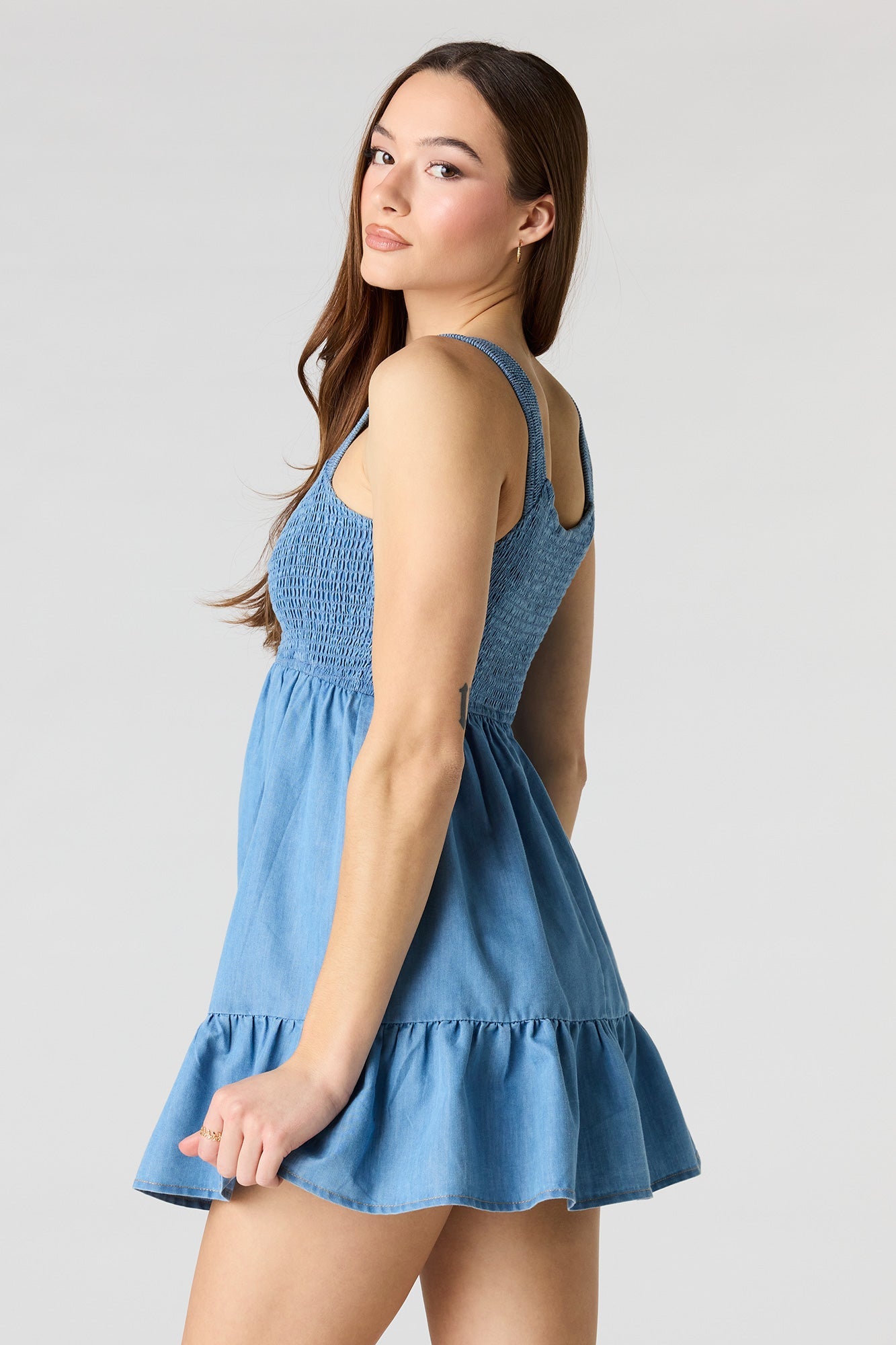 Smocked Denim Mini Dress