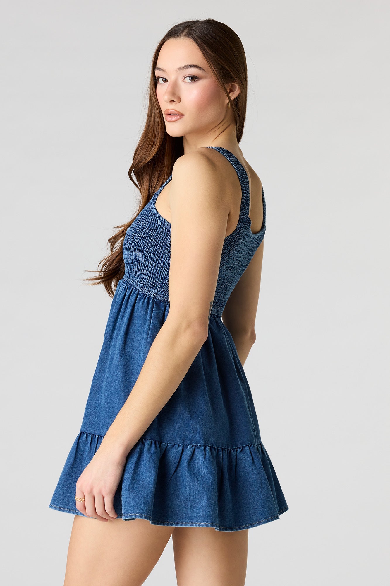 Smocked Denim Mini Dress