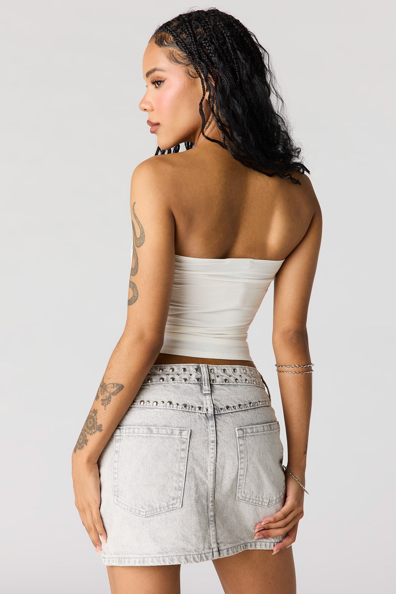 Studded Denim Mini Skirt